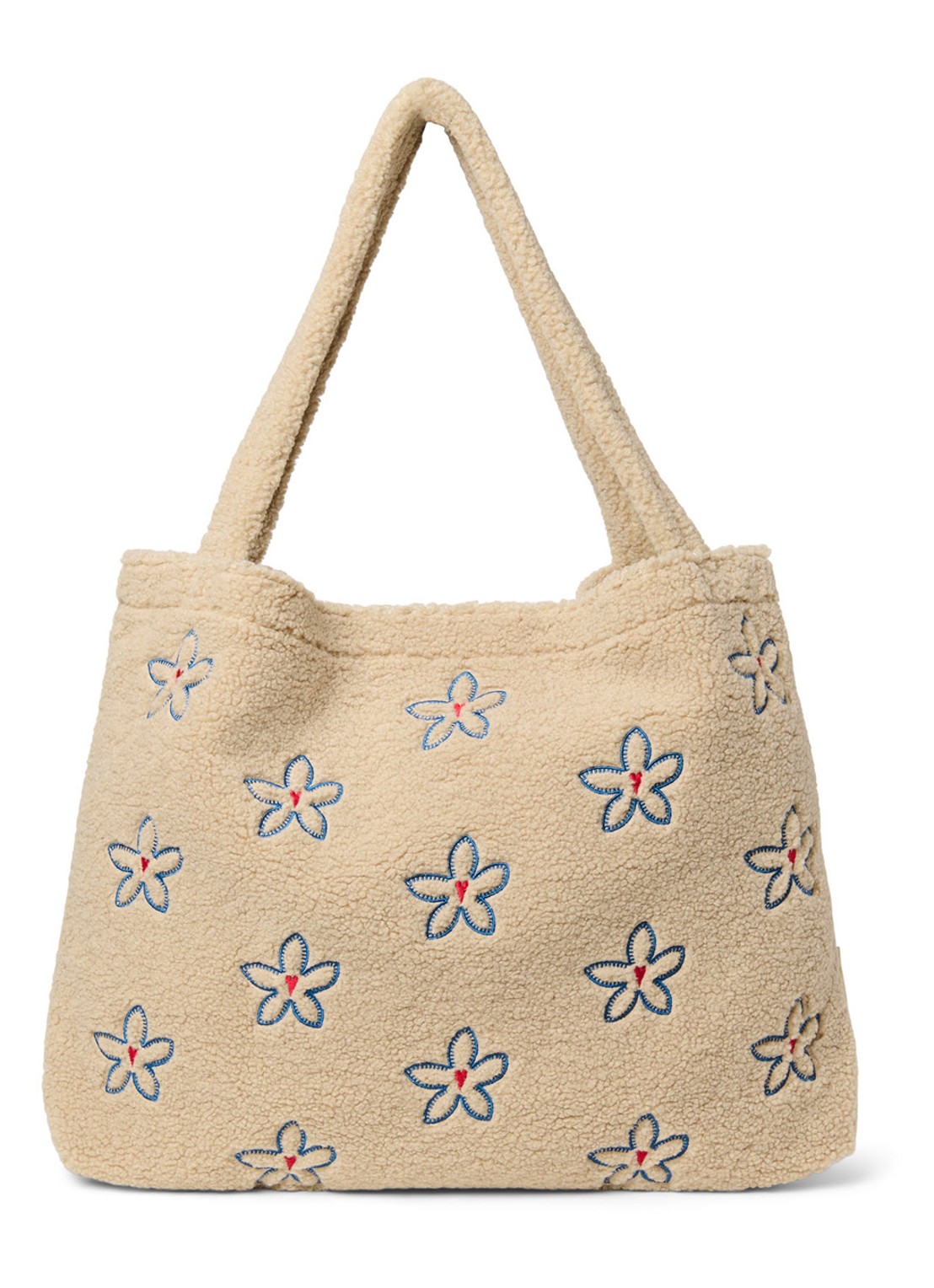 Studio Noos Schoudertas van teddy met bloemenprint - voorkant naturel