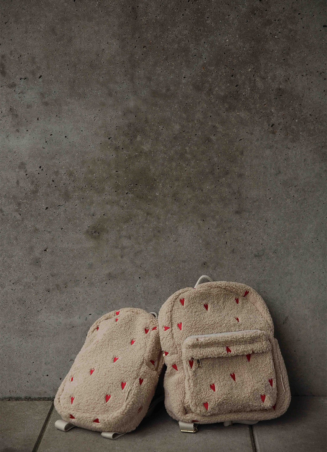 Studio Noos Teddy Hearts rugzak - voorkant 3 ivoor