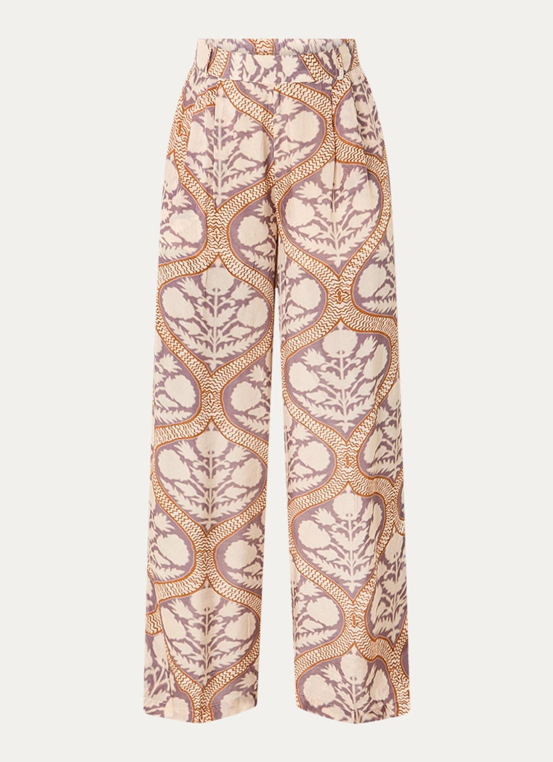 Summum Art Deco high waist loose fit broek met print - voorkant 3 gebroken wit