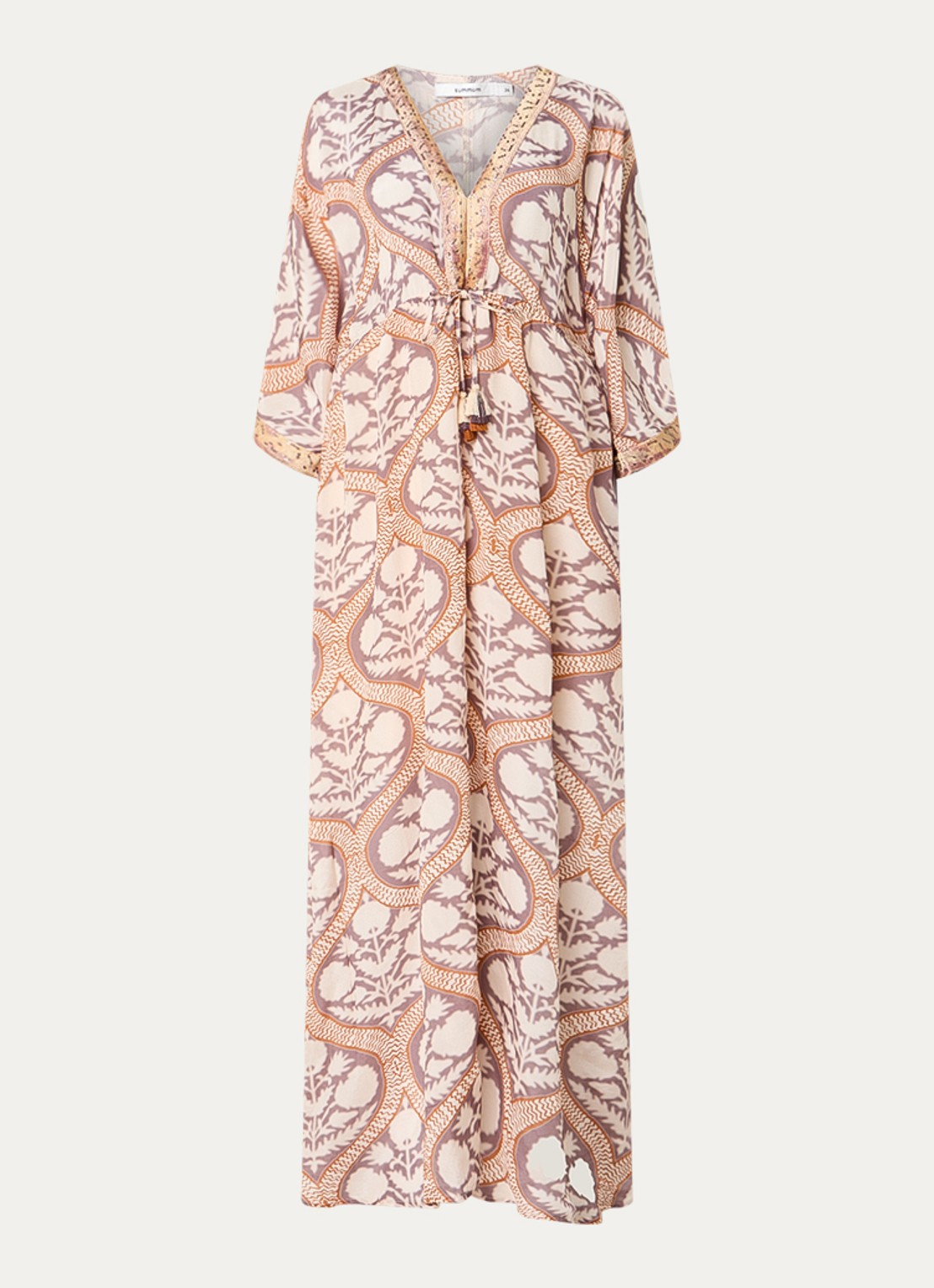 Summum Art Deco maxi tuniekjurk met pailletten en print - voorkant 2 gebroken wit