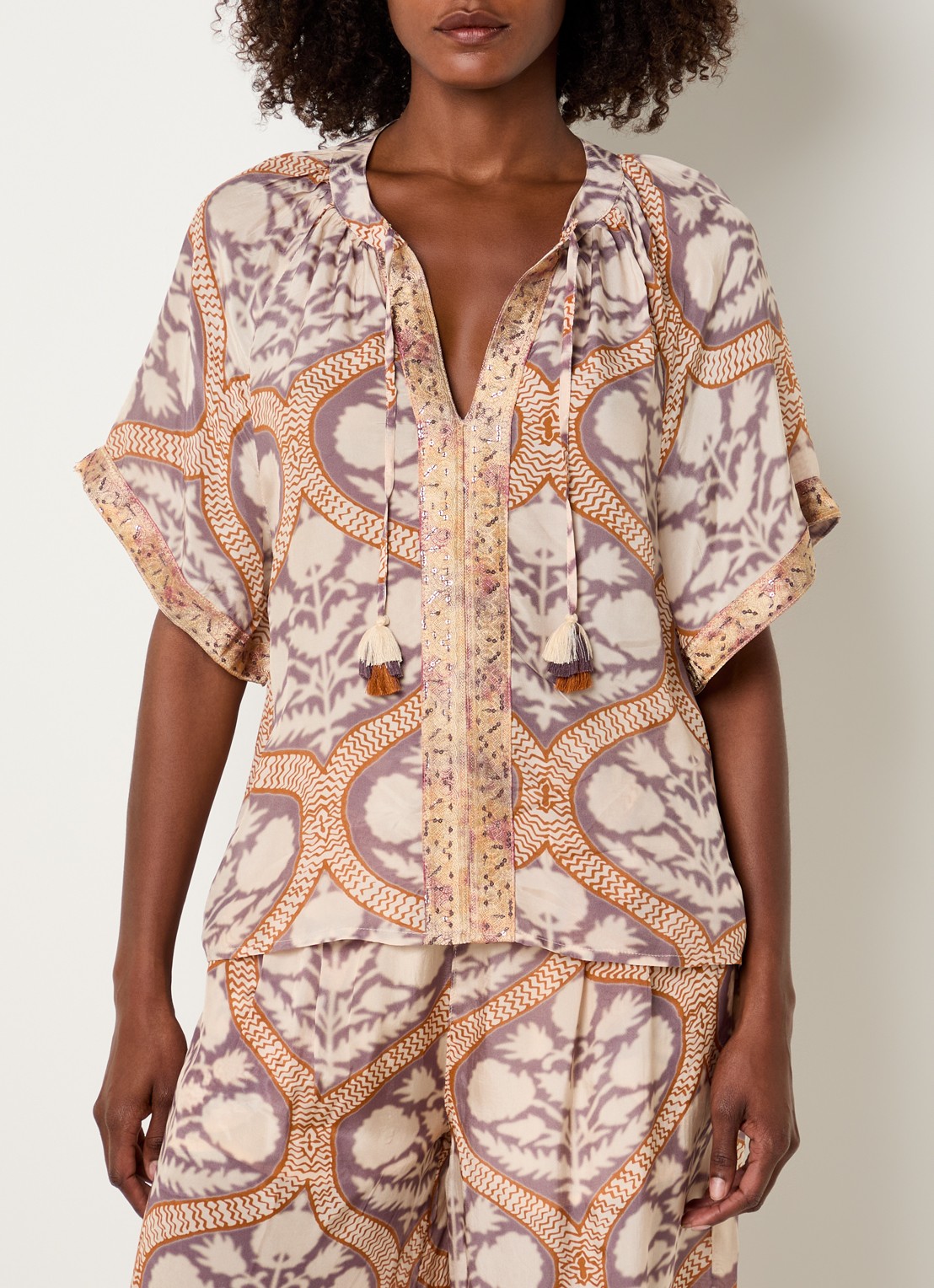 Summum Art Deco tuniek met pailletten en print - detail 4 gebroken wit