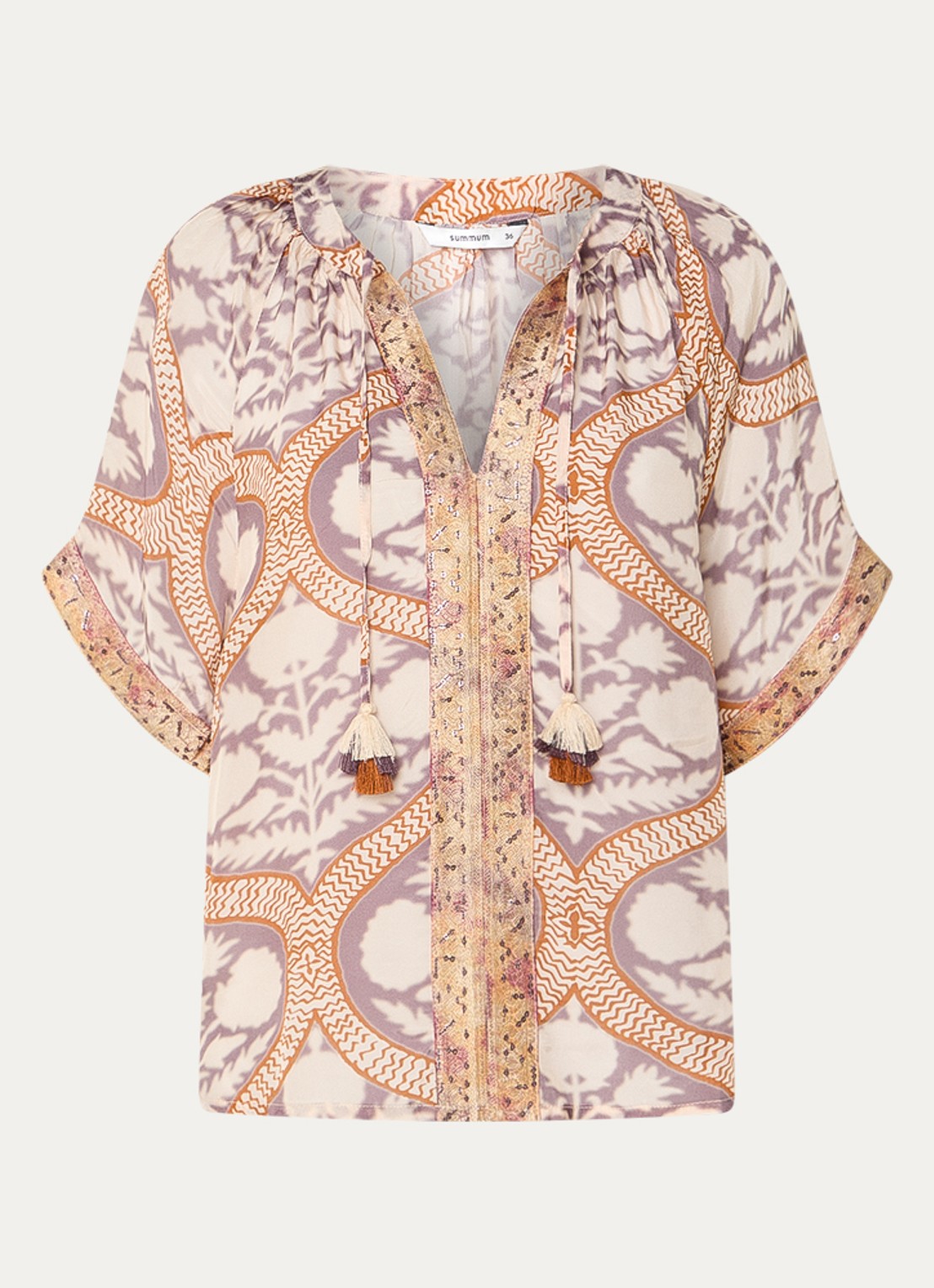 Summum Art Deco tuniek met pailletten en print - voorkant 2 gebroken wit
