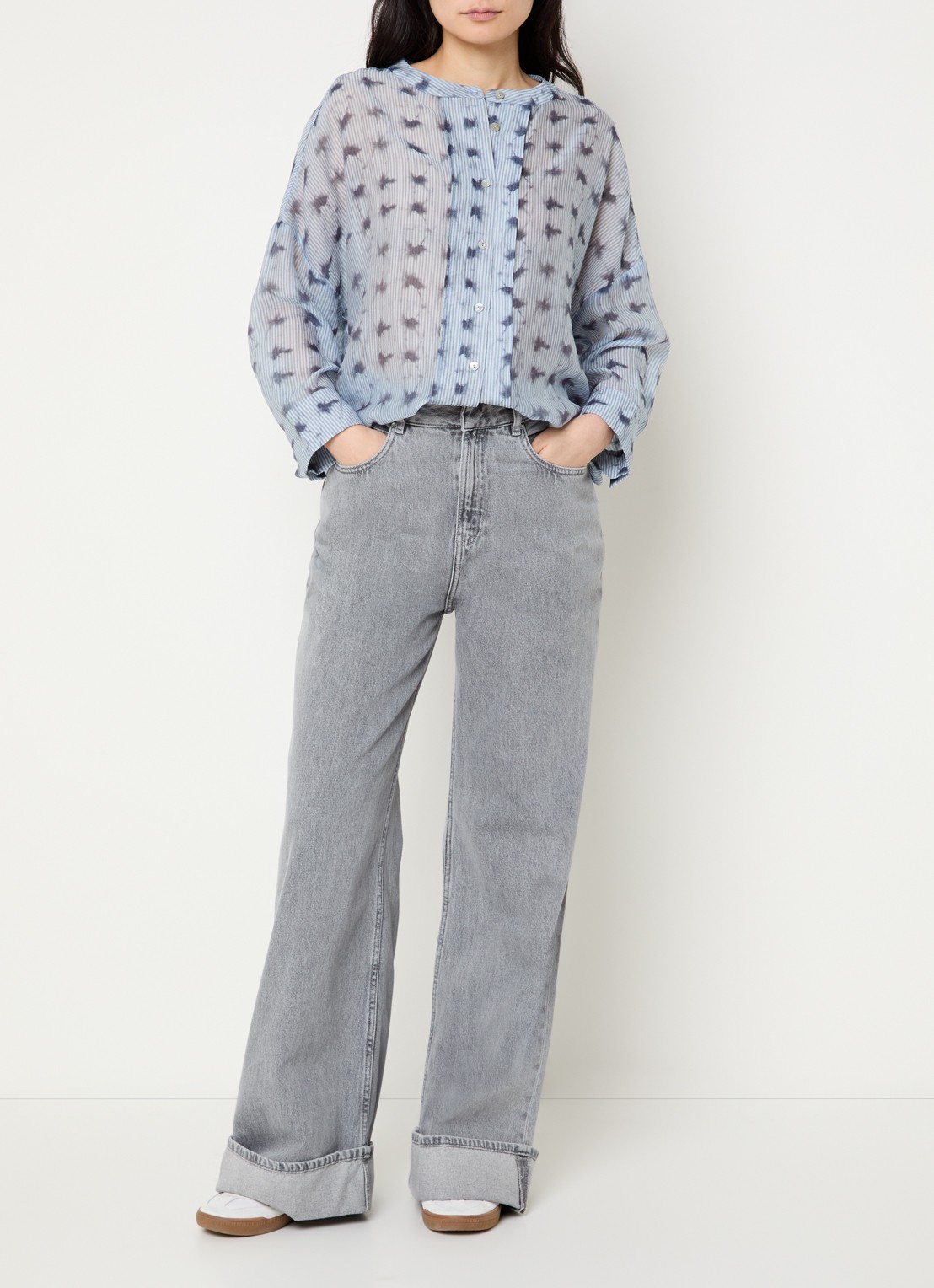 Summum Blouse met print en boothals - voorkant 3 lichtblauw