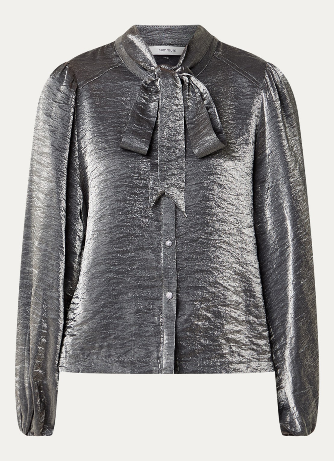 Summum Blouse met sjaalkraag en metallic finish - voorkant middengrijs
