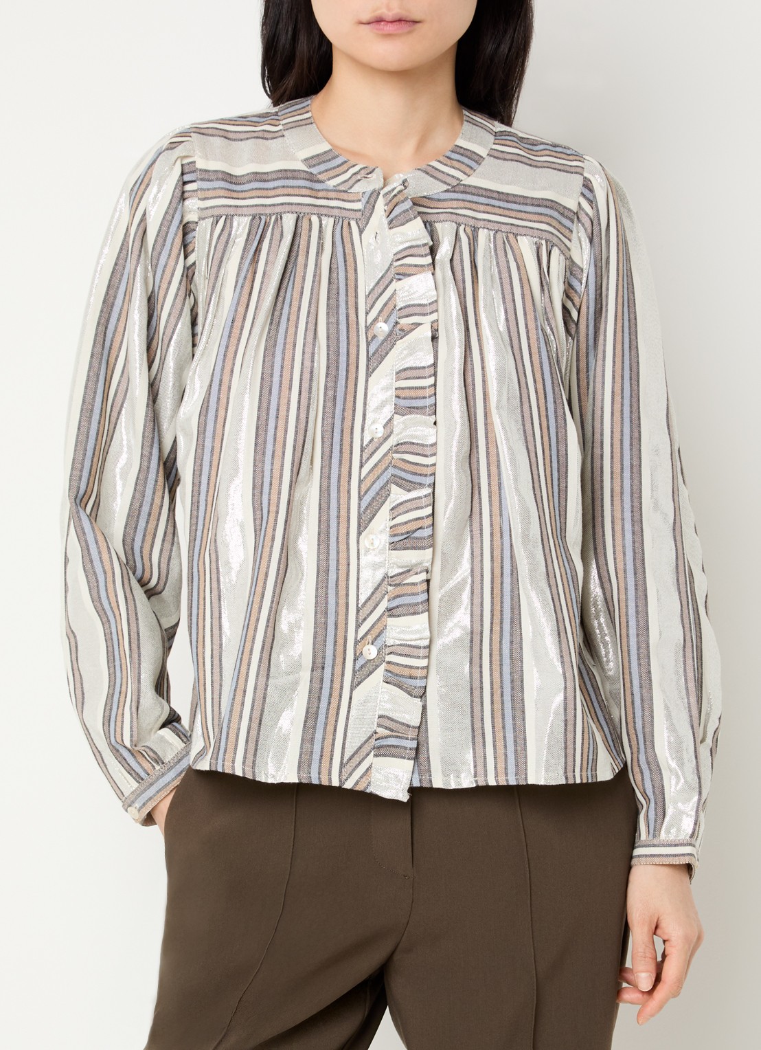 Summum Blouse met streepprint en ruches - detail 4 zilver