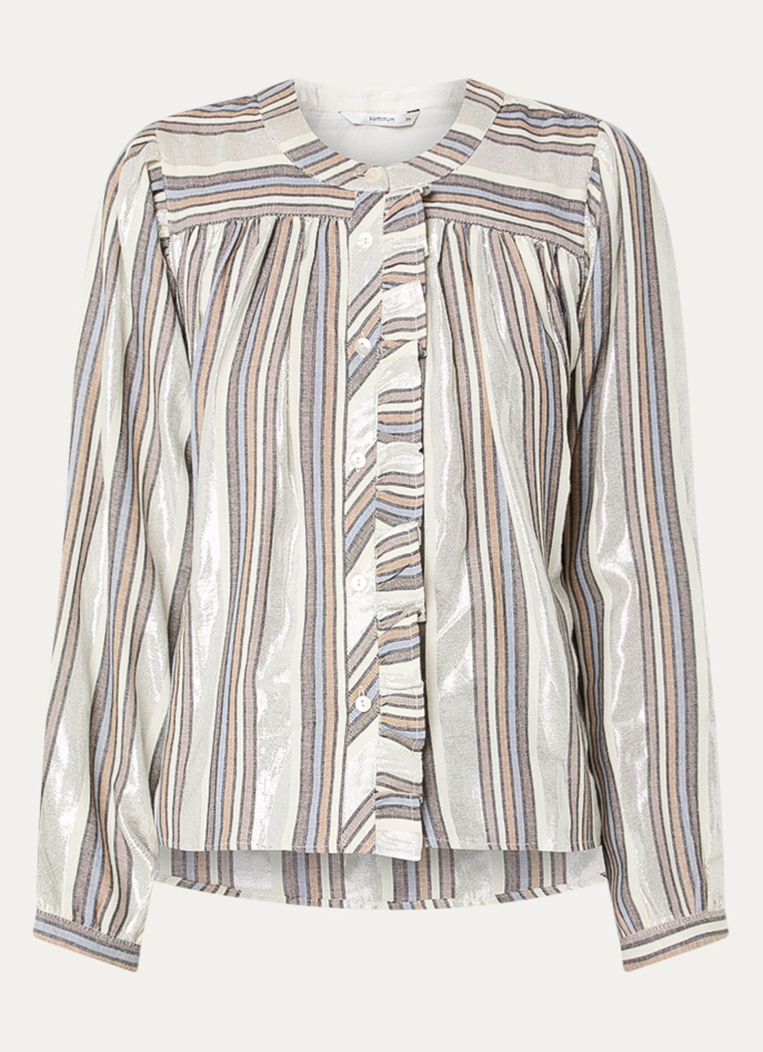 Summum Blouse met streepprint en ruches - voorkant zilver