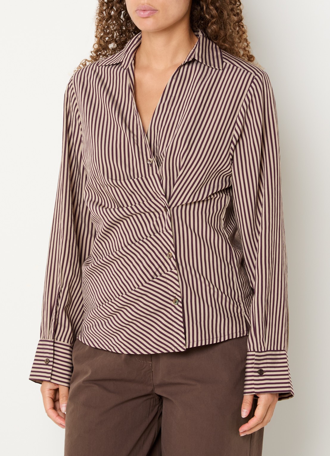 Summum Blouse met streepprint - detail bruin