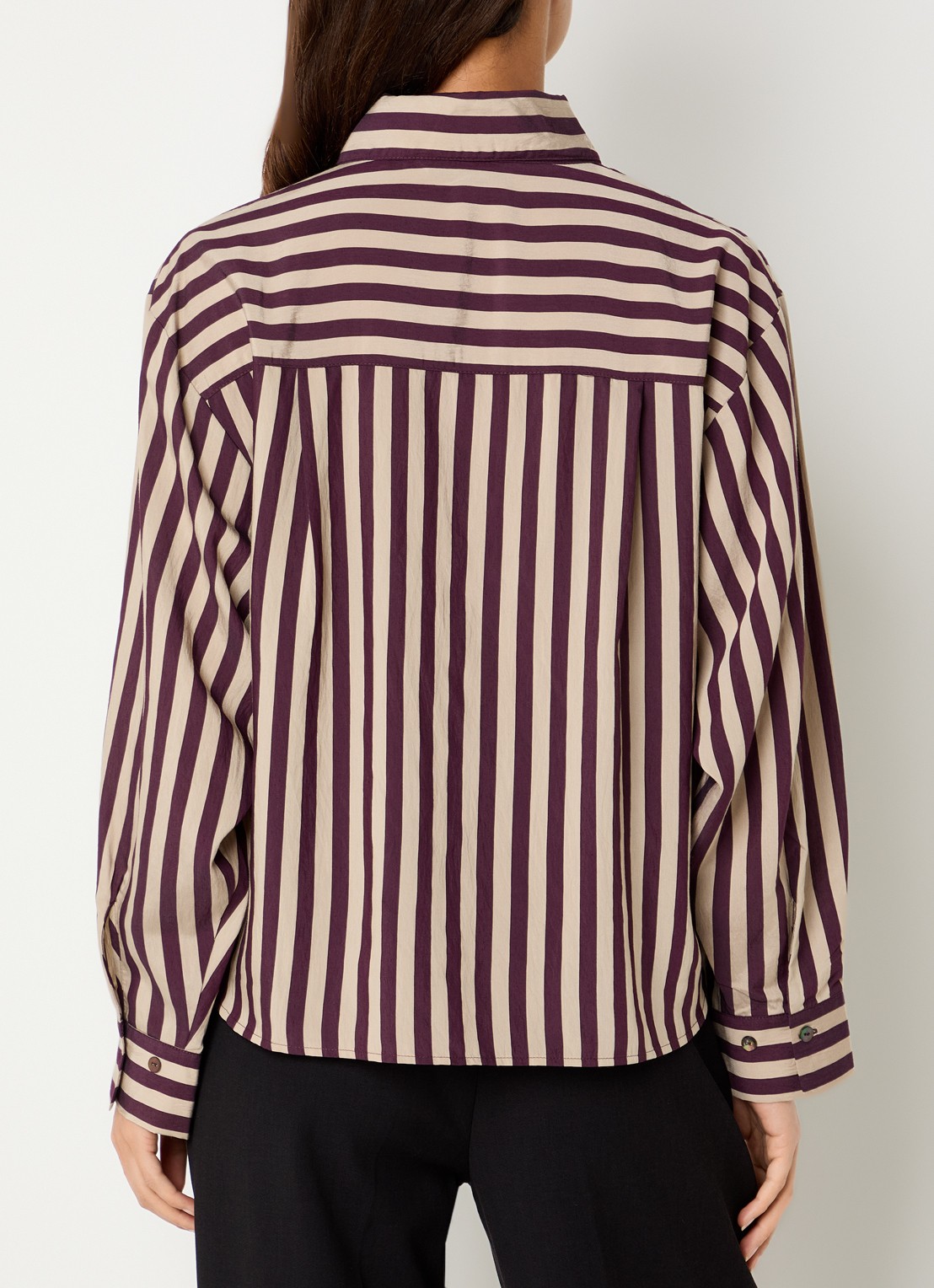 Summum Blouse van satijn met streepprint - achterkant 2 bruin