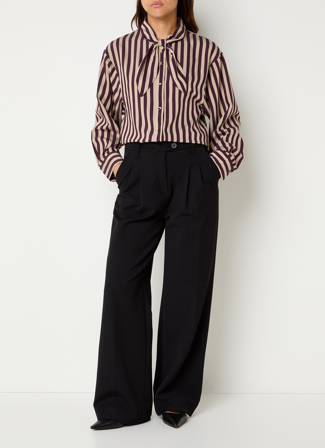 Summum Blouse van satijn met streepprint - voorkant 4 bruin