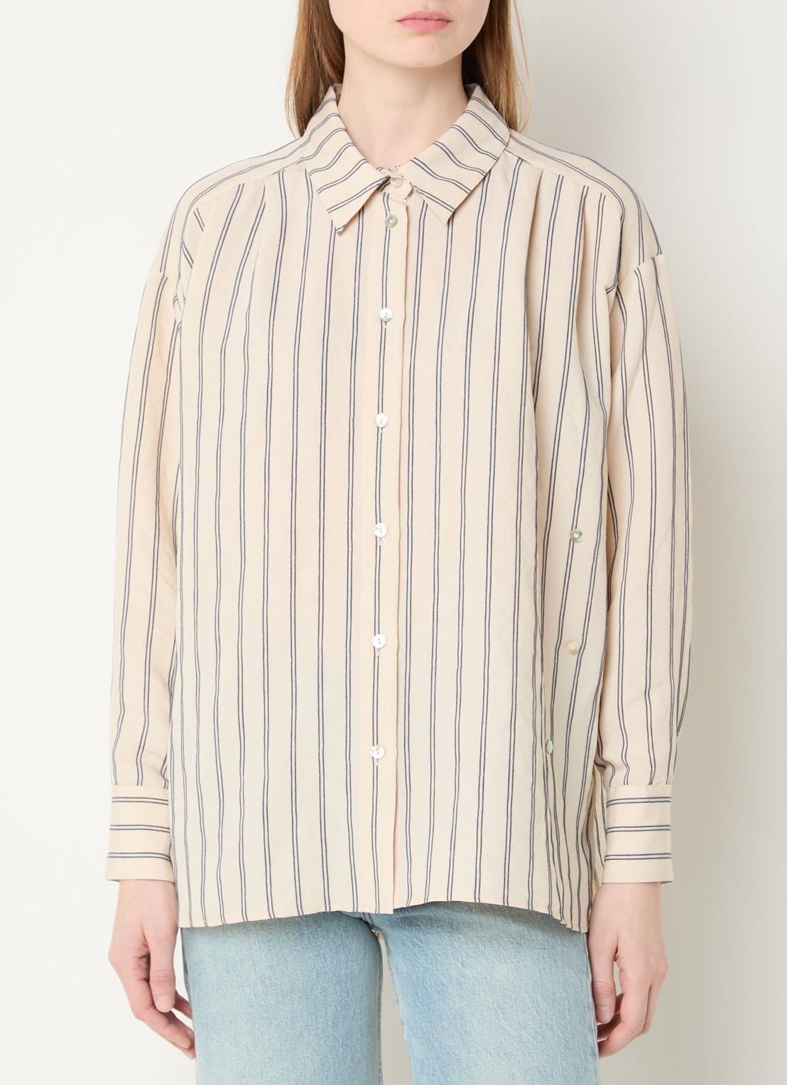 Summum Chenille blouse met streepprint - detail creme