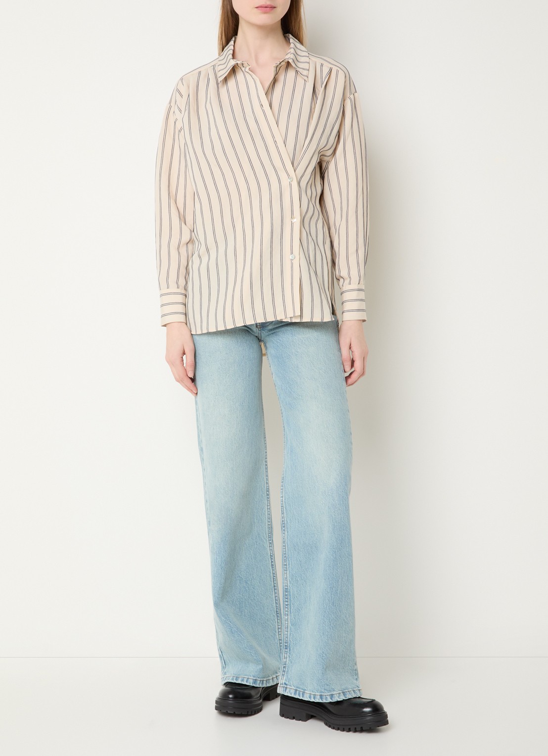 Summum Chenille blouse met streepprint - voorkant 4 creme