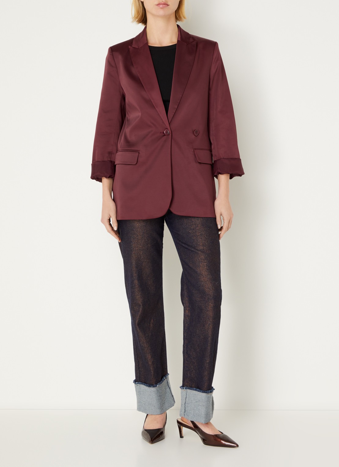 Summum Double-breasted blazer met schoudervulling - voorkant 2 bordeauxrood