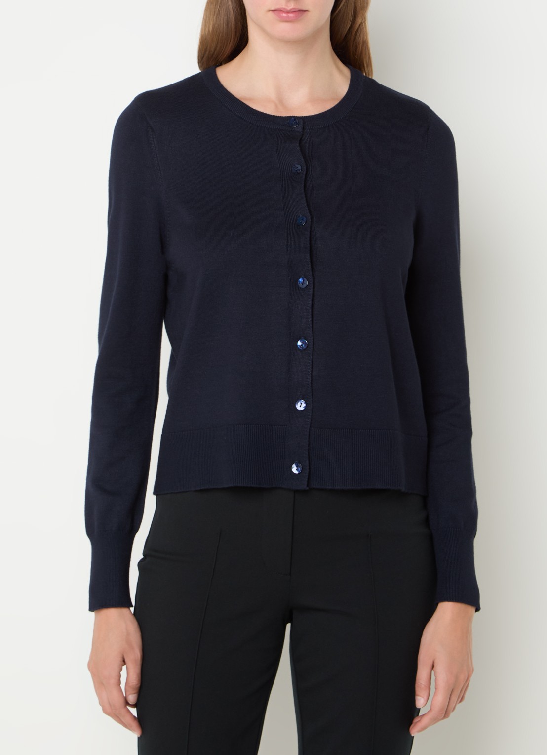 Summum Fijngebreid vest met ronde hals - detail 2 donkerblauw