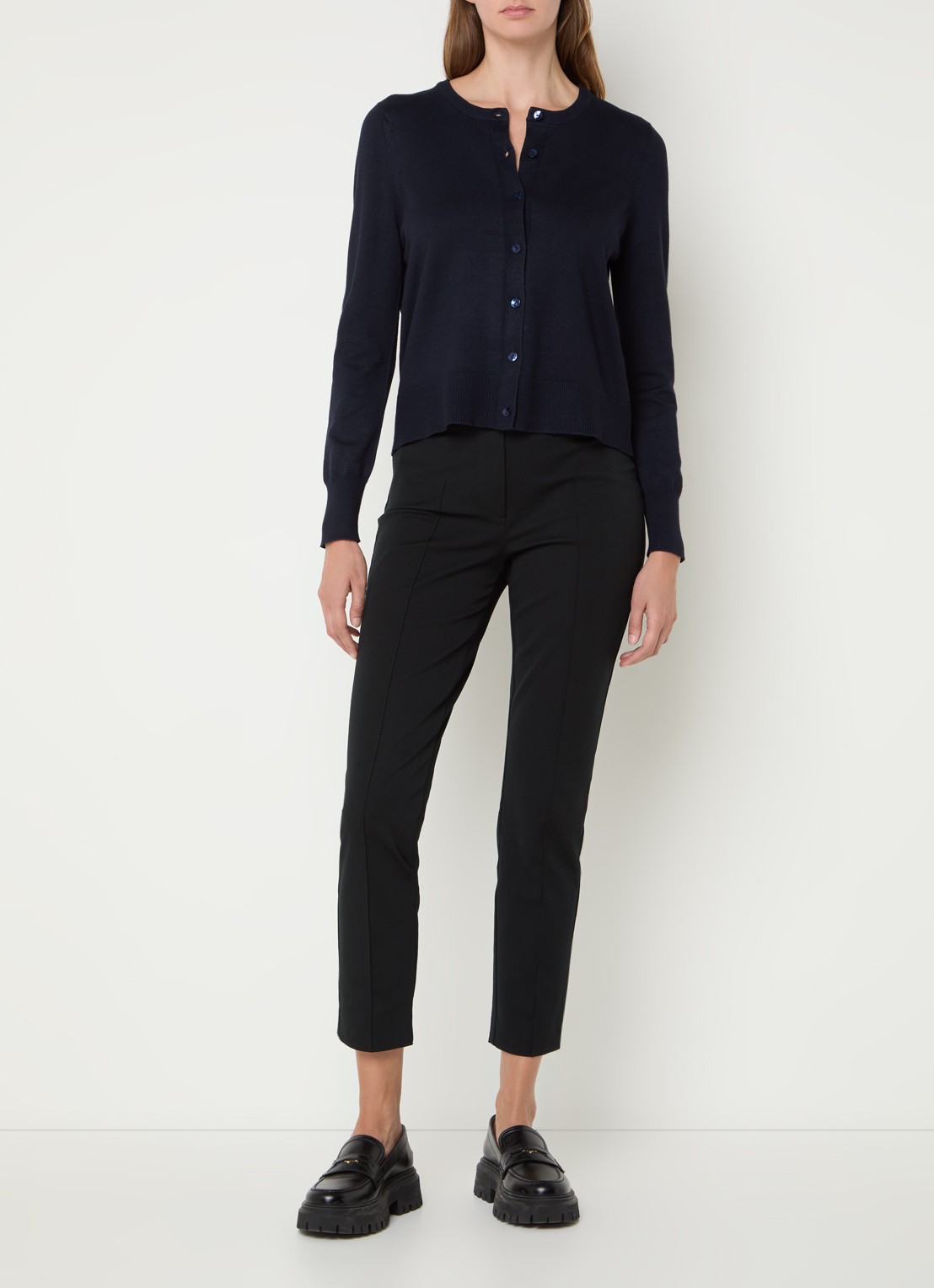 Summum Fijngebreid vest met ronde hals - voorkant 4 donkerblauw