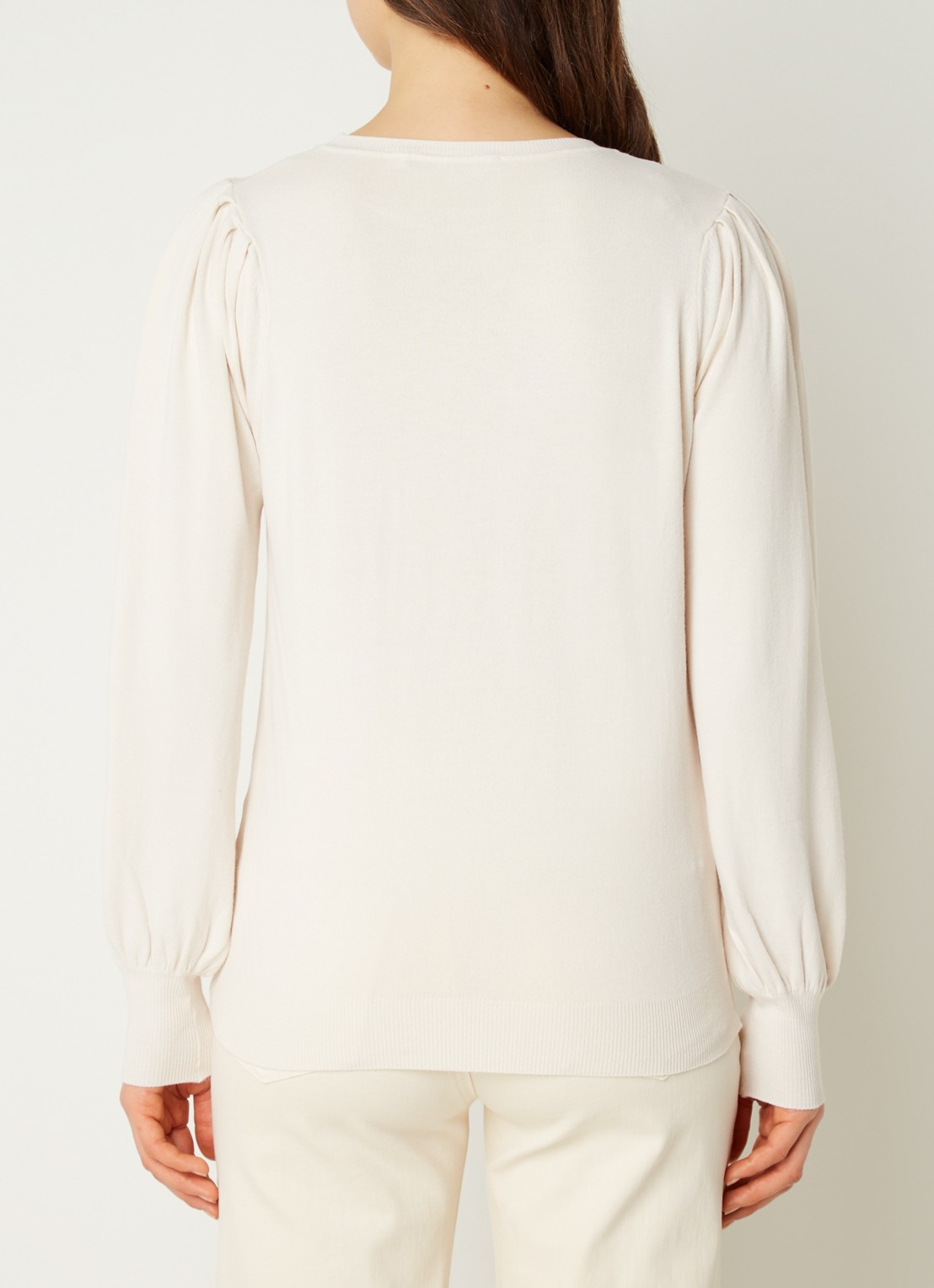 Summum Fijngebreide pullover met ballonmouw - achterkant creme