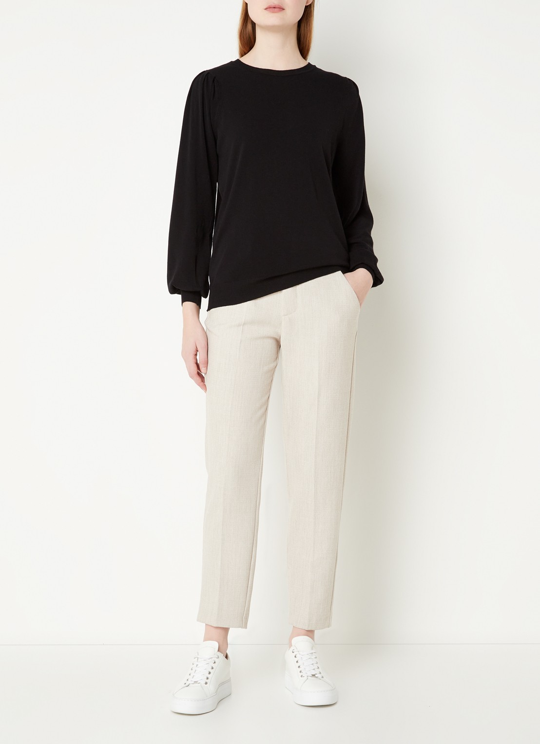 Summum Fijngebreide pullover met ballonmouw - voorkant 3 zwart