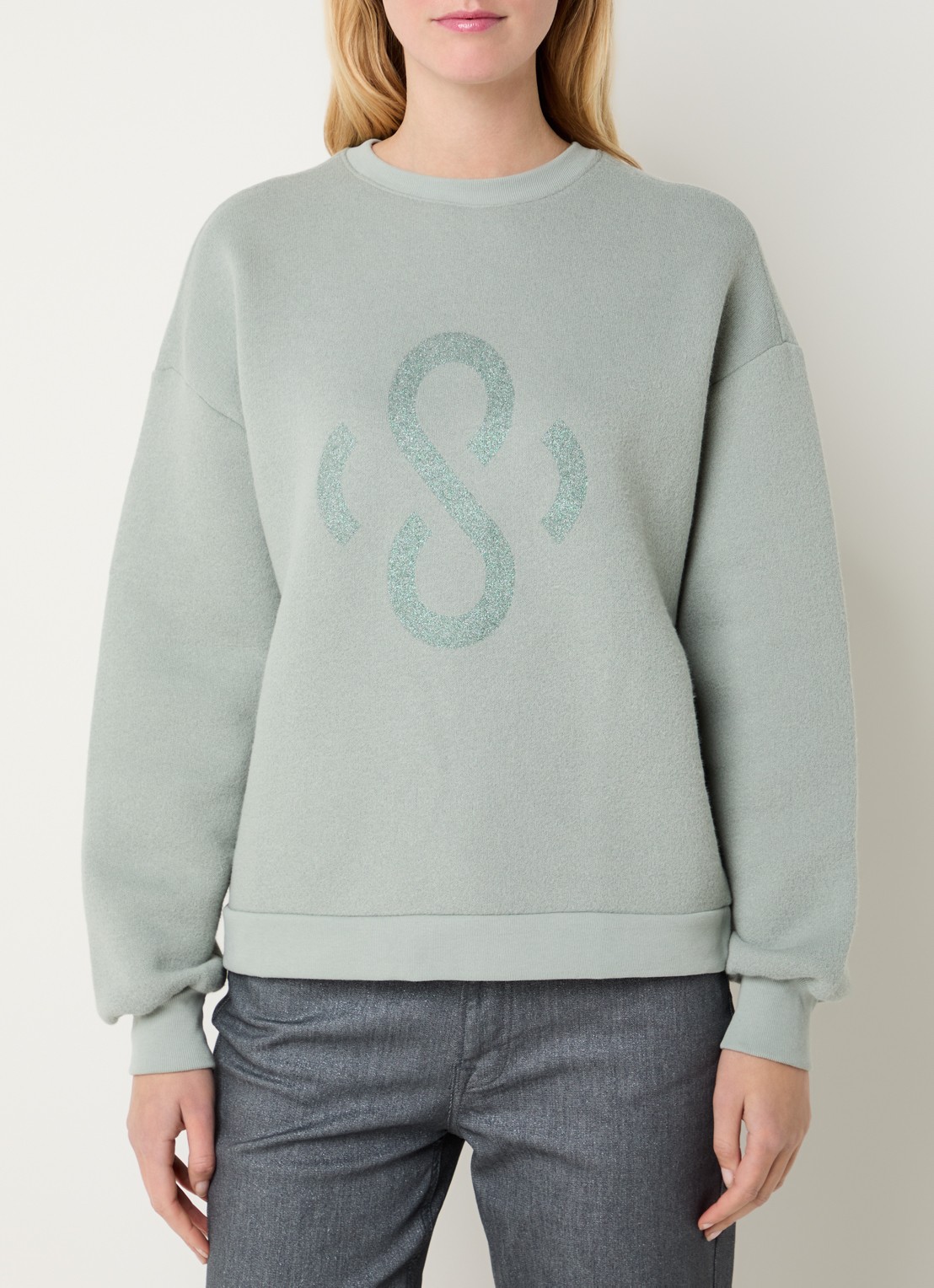 Summum Fijngebreide trui met logoprint - detail 4 lindegroen