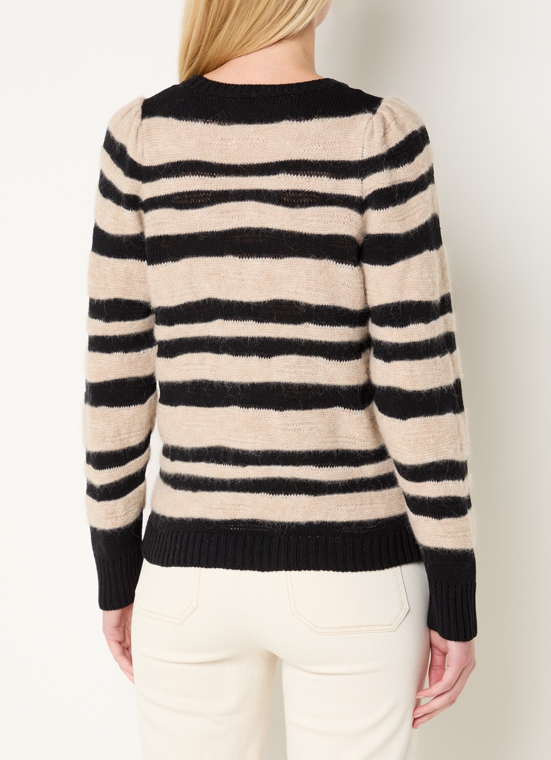 Summum Grofgebreide trui in alpaca wolblend met streepprint - achterkant 4 zwart