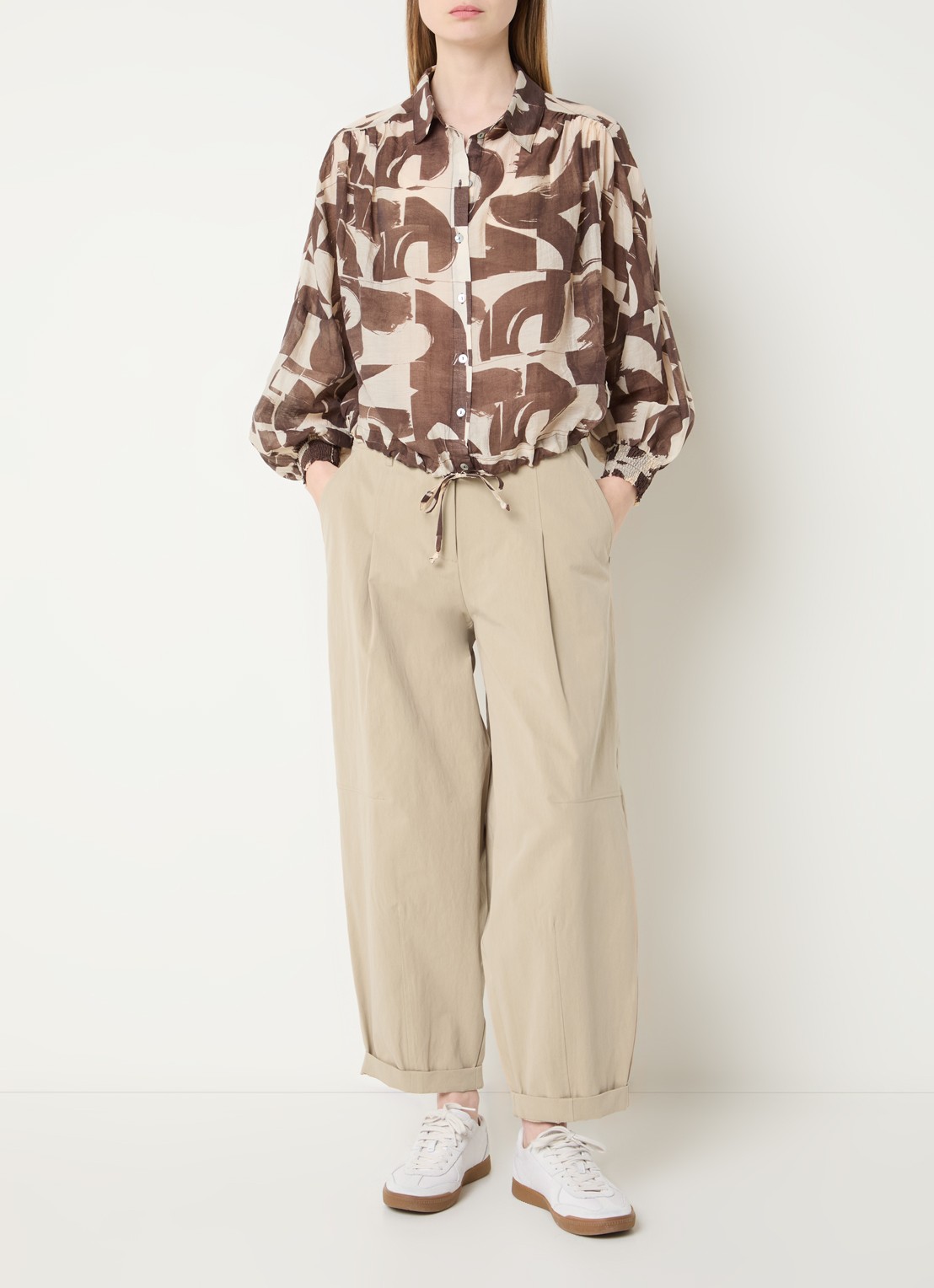 Summum High waist balloon fit broek met steekzakken - voorkant 4 beige
