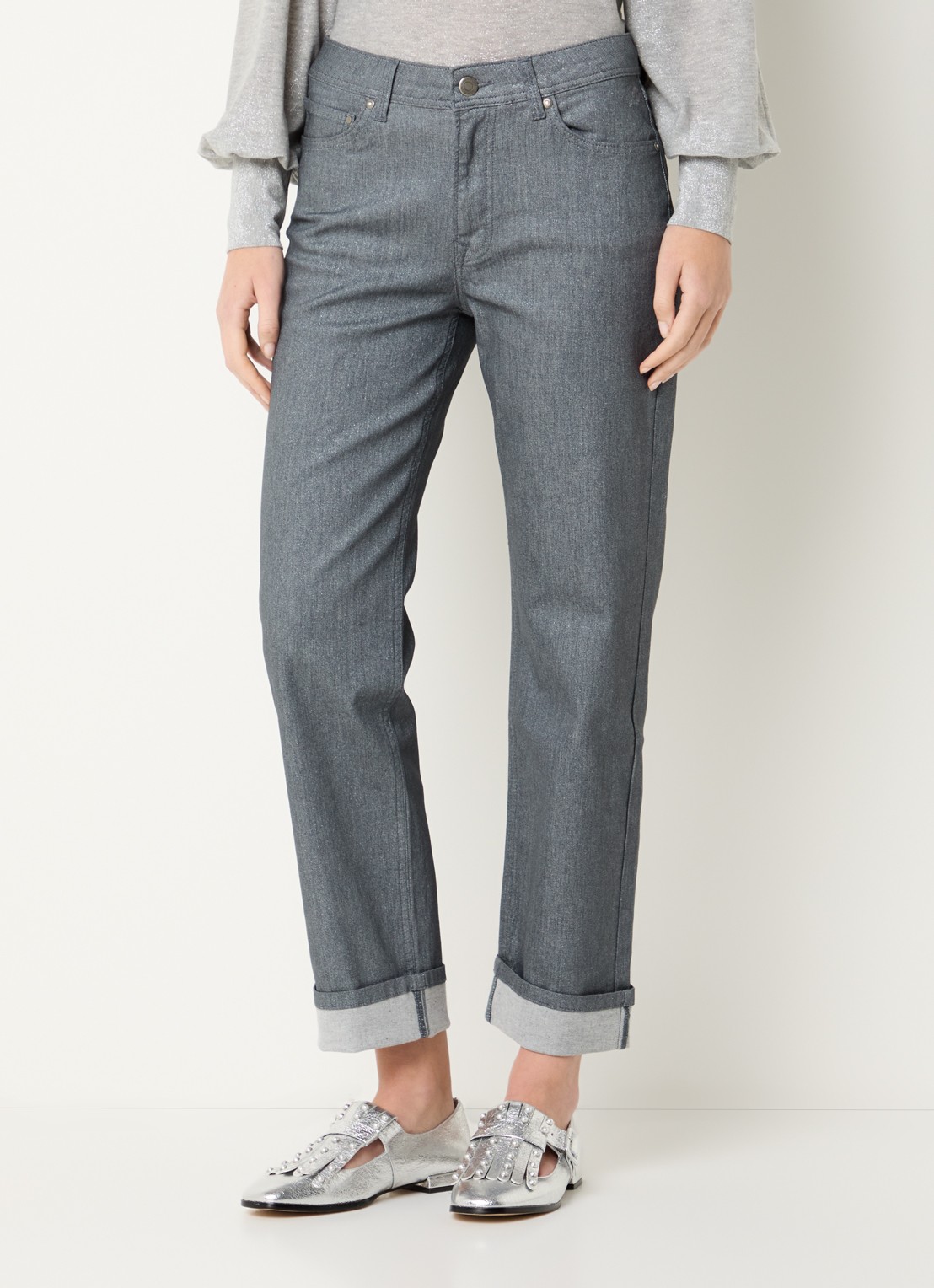 Summum High waist cropped chino met lurex - detail 2 grijs