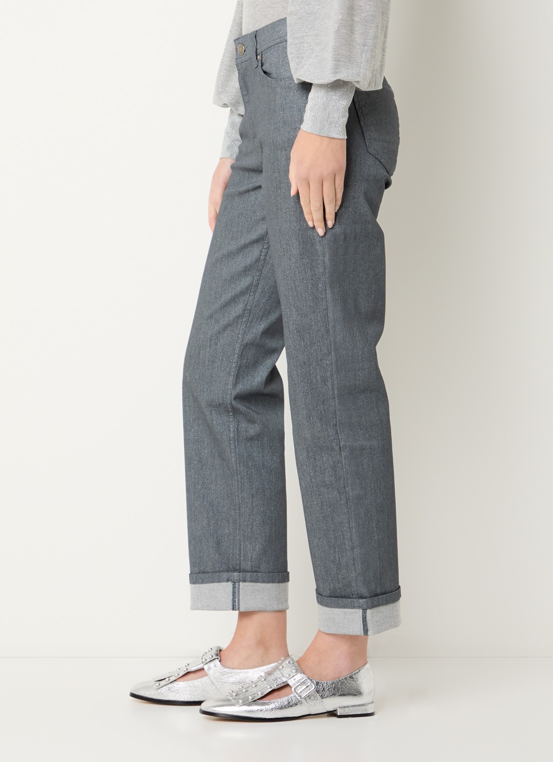 Summum High waist cropped chino met lurex - detail 3 grijs