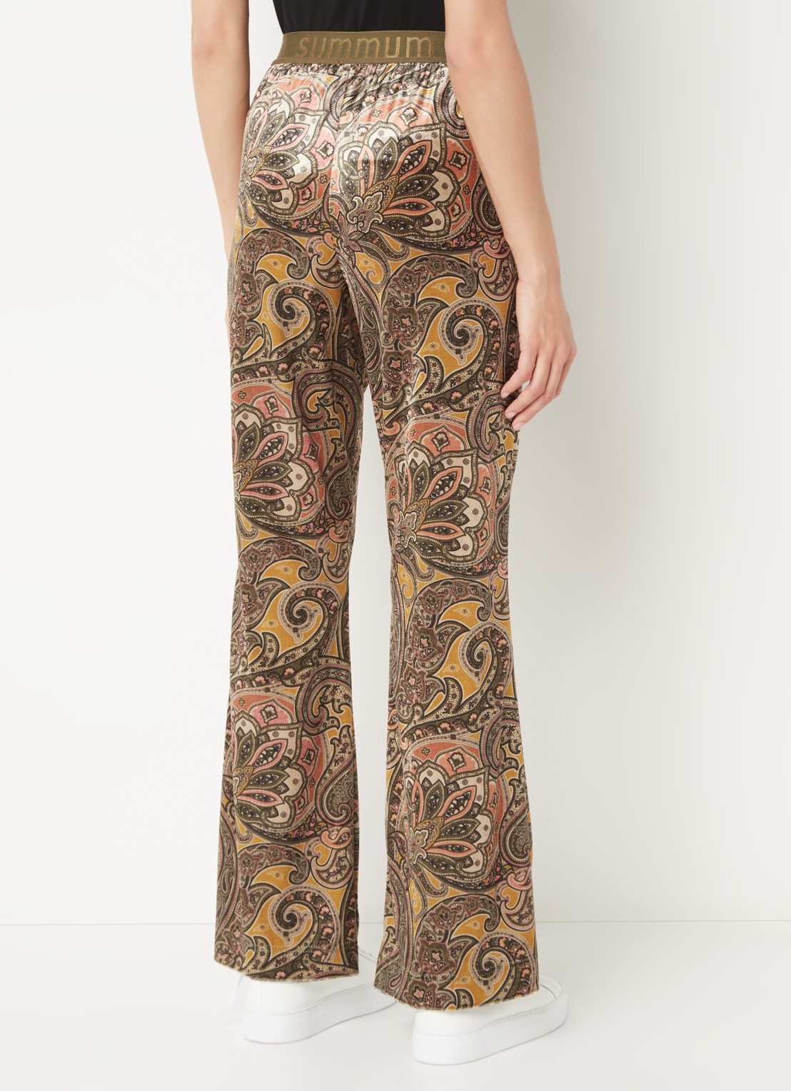 Summum High waist flared fit broek van fluweel met paisley dessin - achterkant 4 bronsgroen