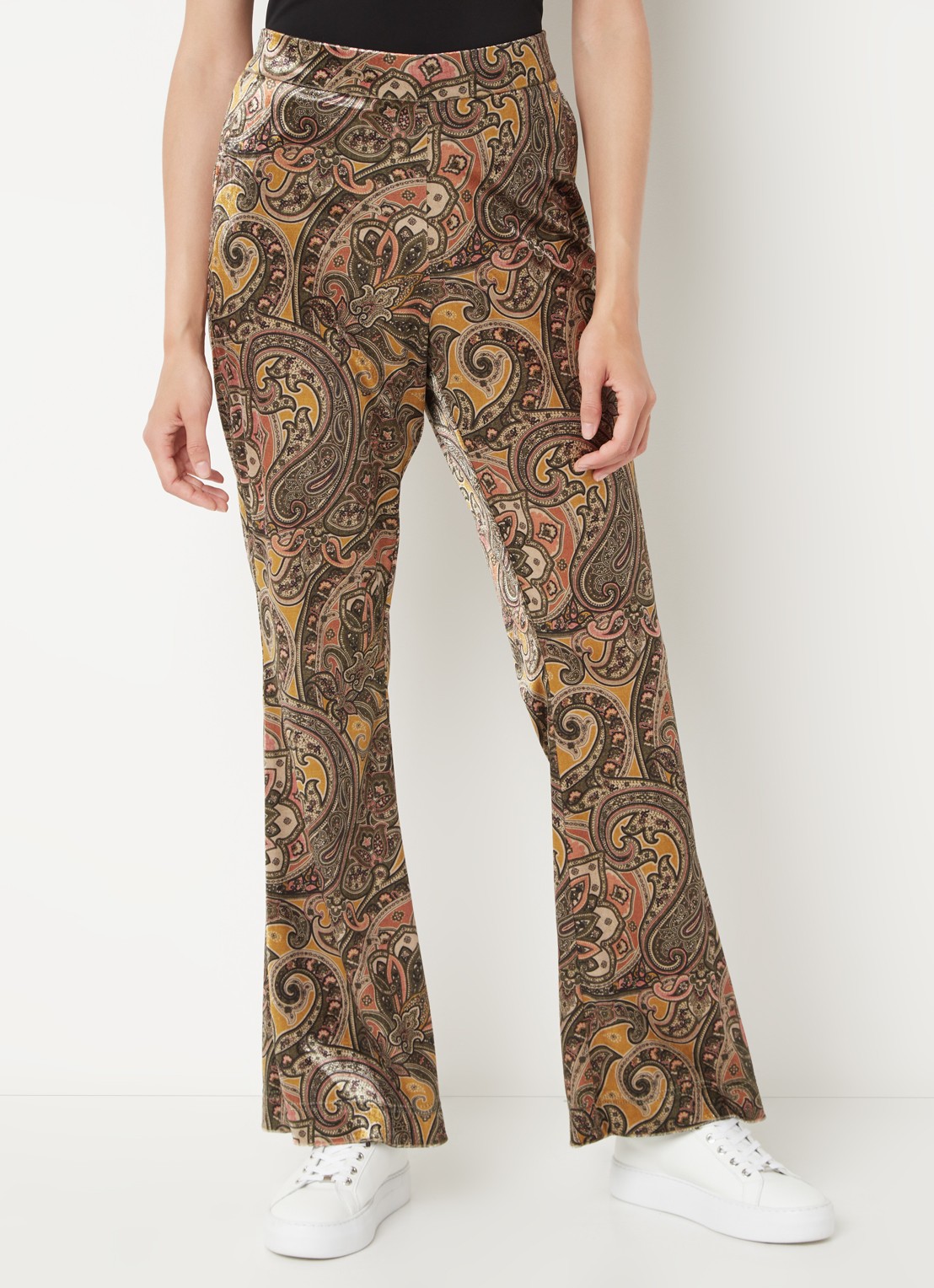 Summum High waist flared fit broek van fluweel met paisley dessin - detail 3 bronsgroen