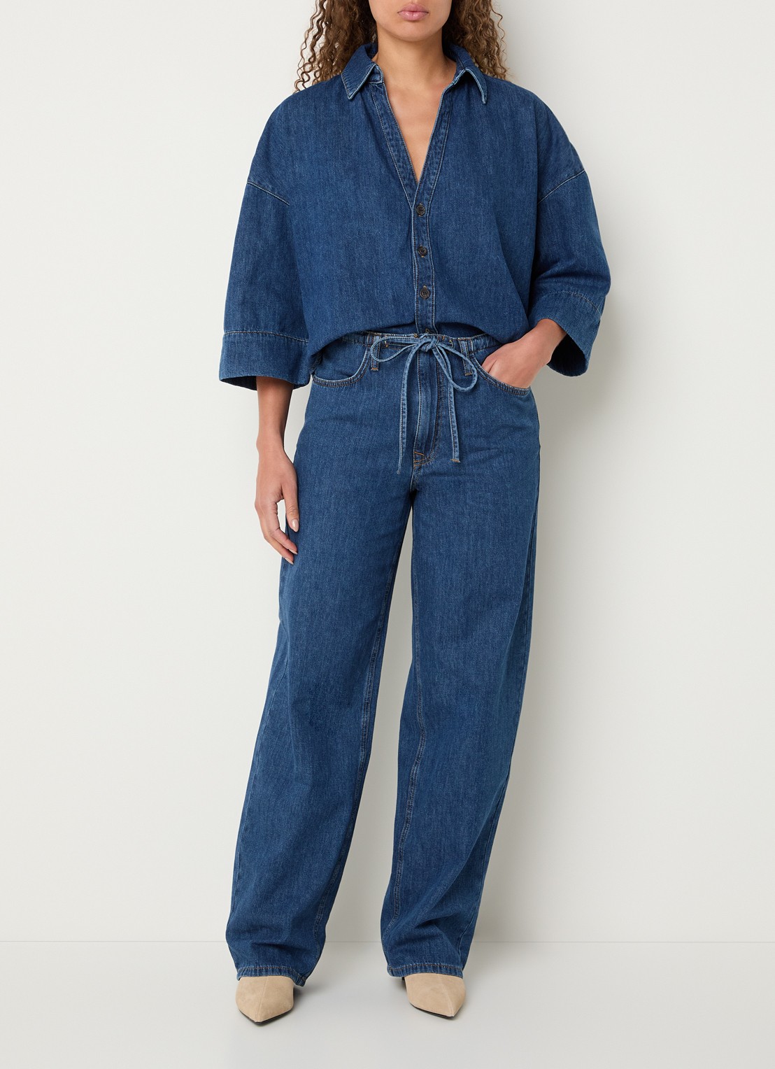 Summum High waist loose fit jeans met donkere wassing - voorkant 4 indigo
