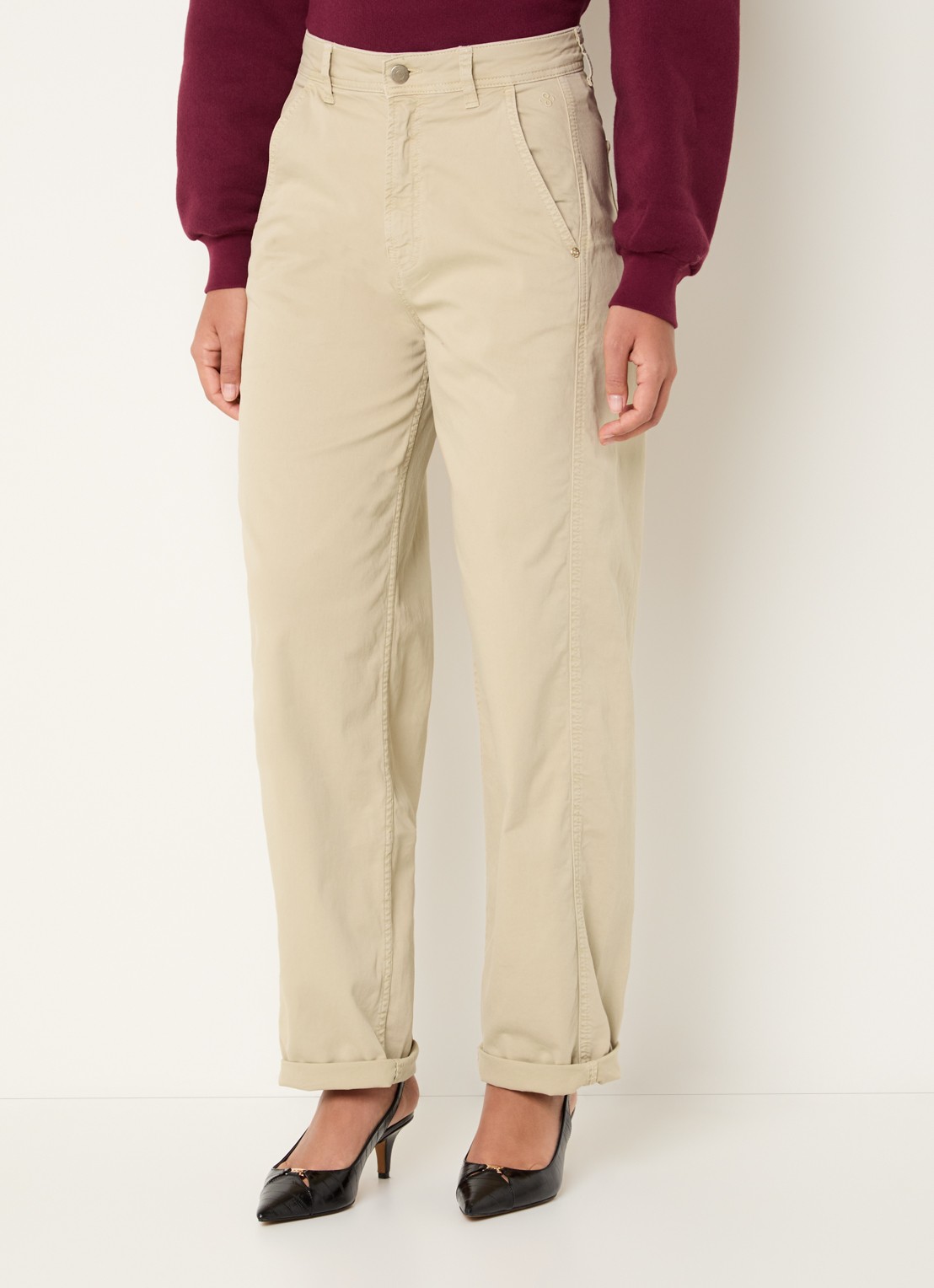 Summum High waist straight fit broek met steekzakken - detail 4 beige