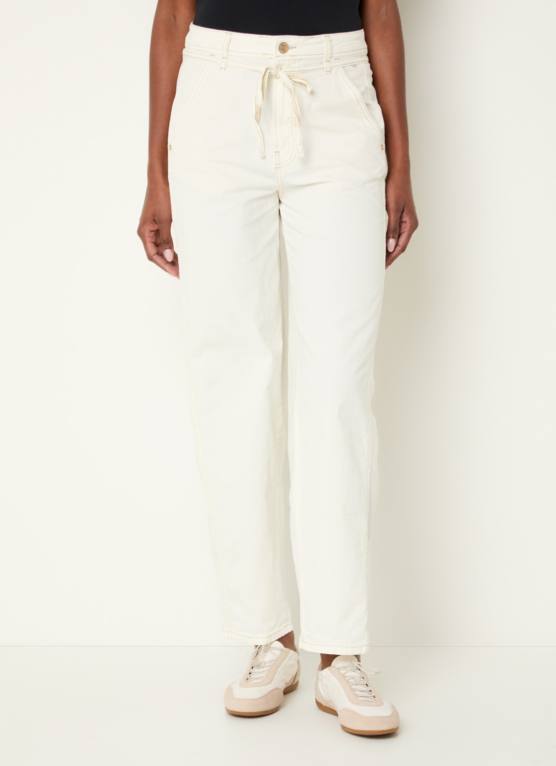 Summum High waist straight fit broek met trekkoord - detail 2 gebroken wit
