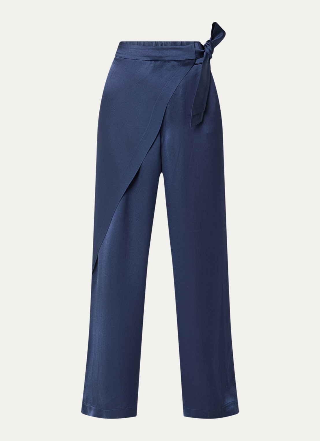 Summum High waist straight fit broek van satijn met ceintuur - voorkant 3 donkerblauw