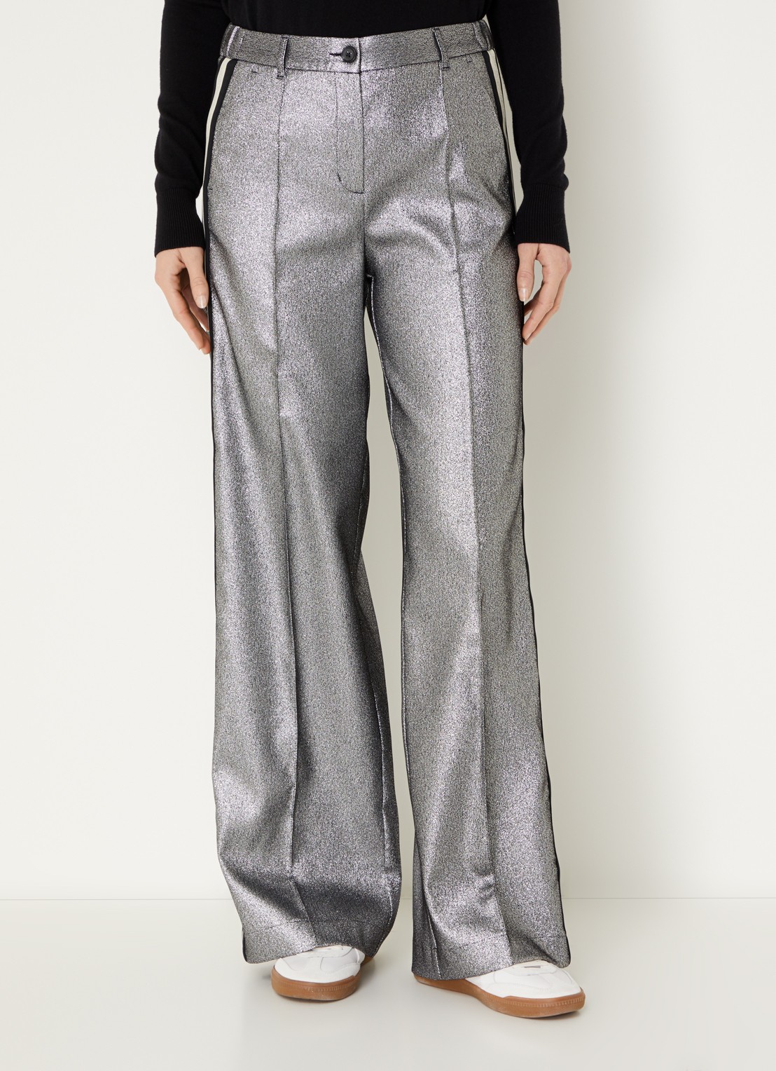 Summum High waist straight fit pantalon met metallic finish - detail 4 zilver