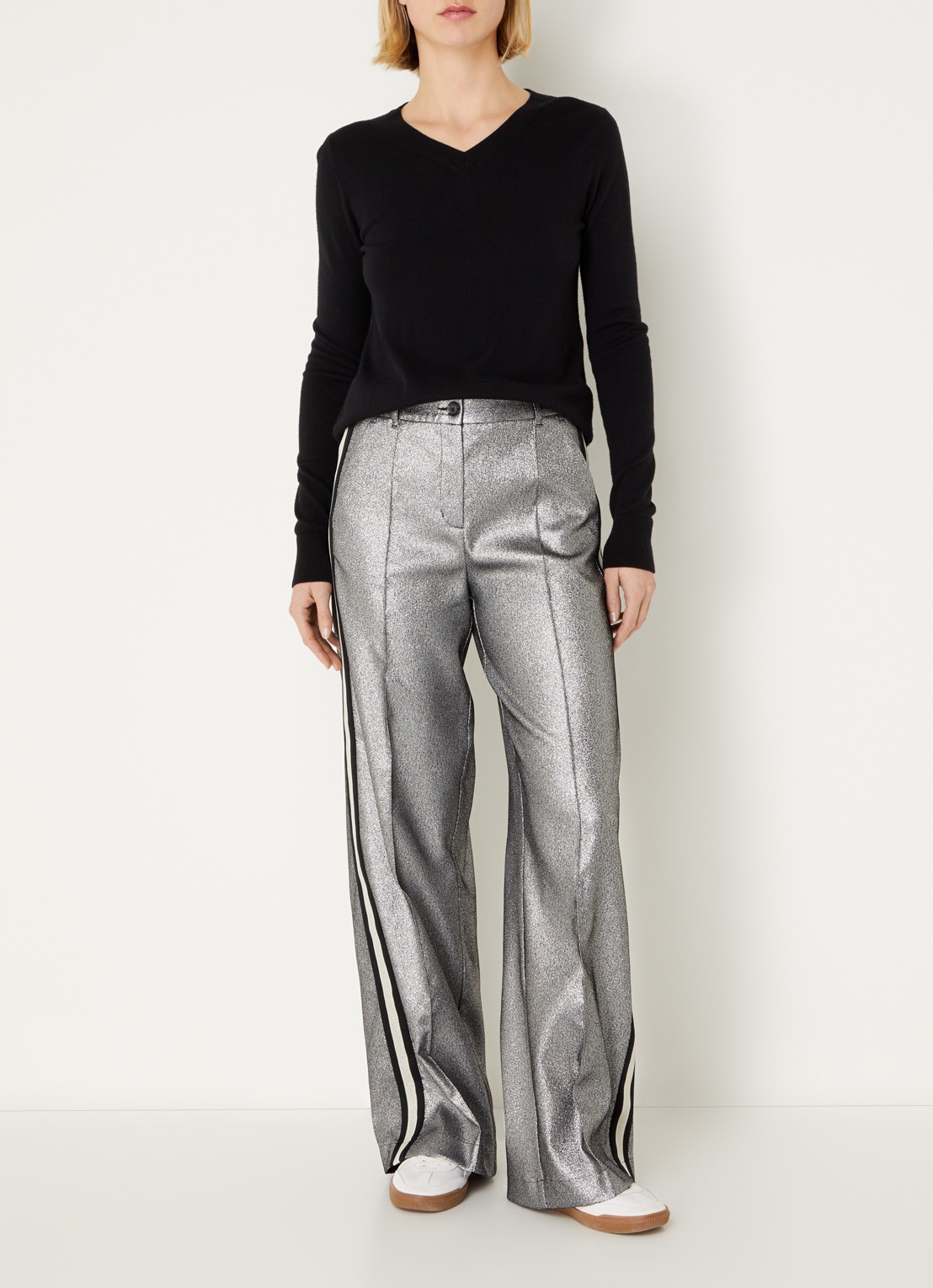 Summum High waist straight fit pantalon met metallic finish - voorkant 3 zilver