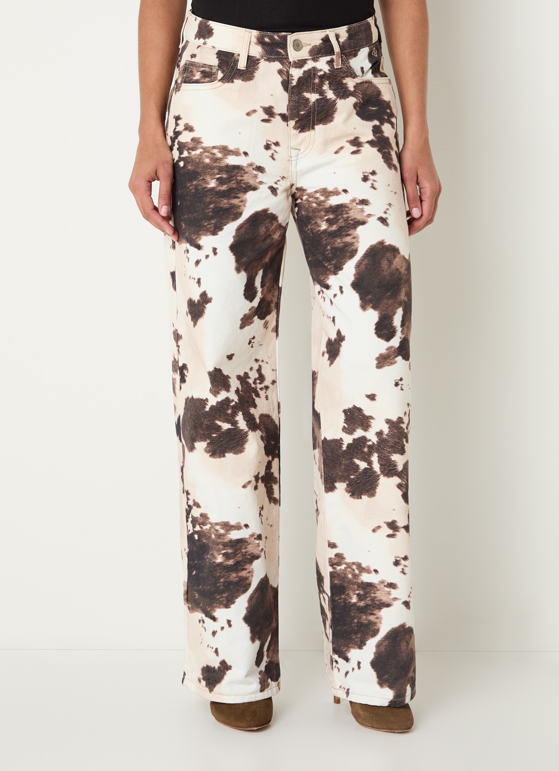 Summum High waist straight leg jeans met dierenprint - detail 2 bruin
