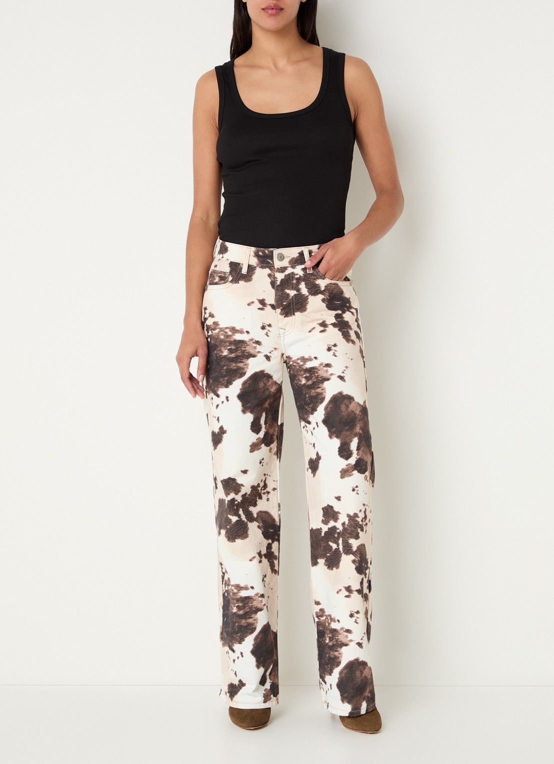 Summum High waist straight leg jeans met dierenprint - voorkant 5 bruin