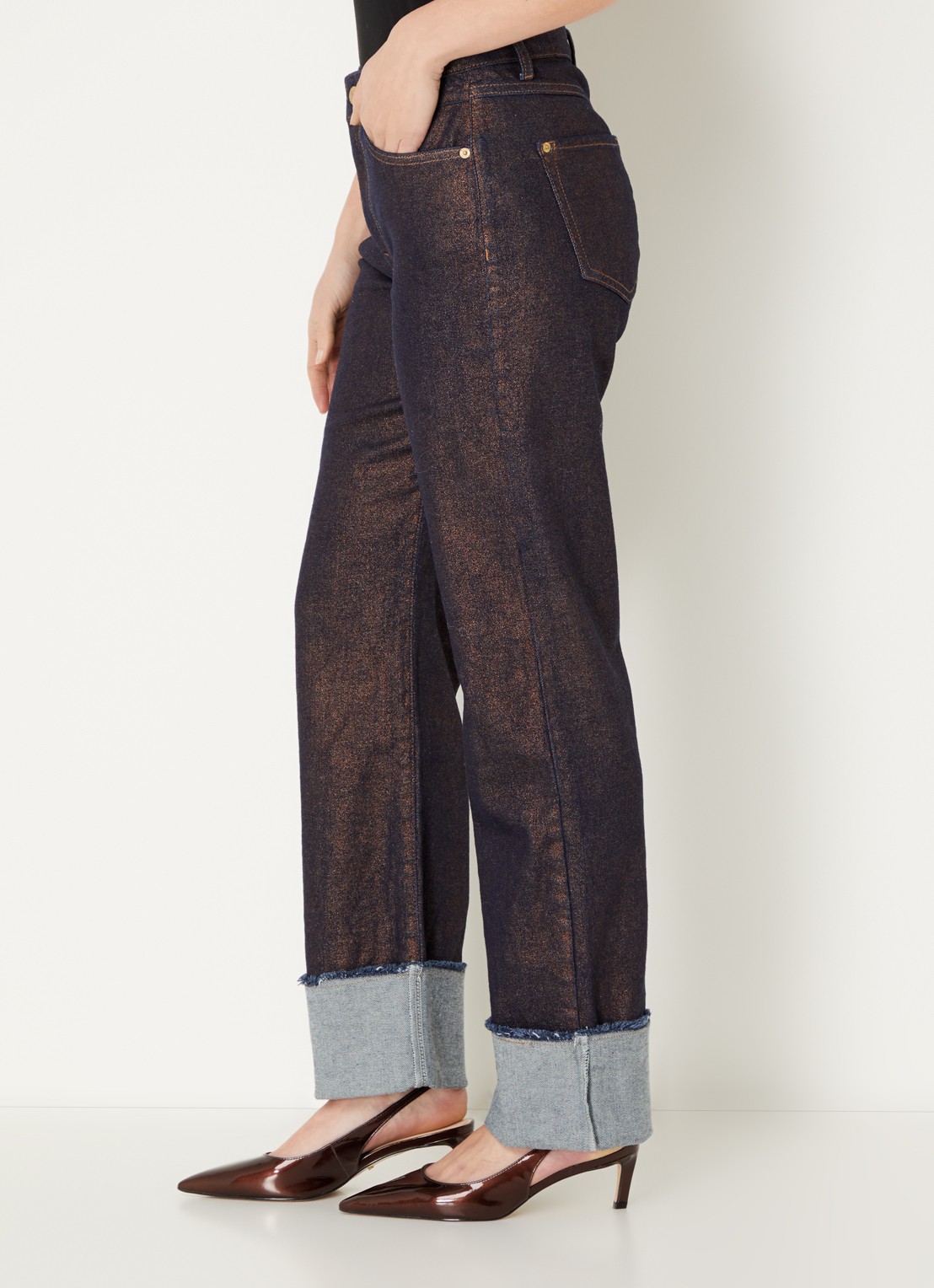 Summum High waist straight leg jeans met lurex - detail 5 roodbruin