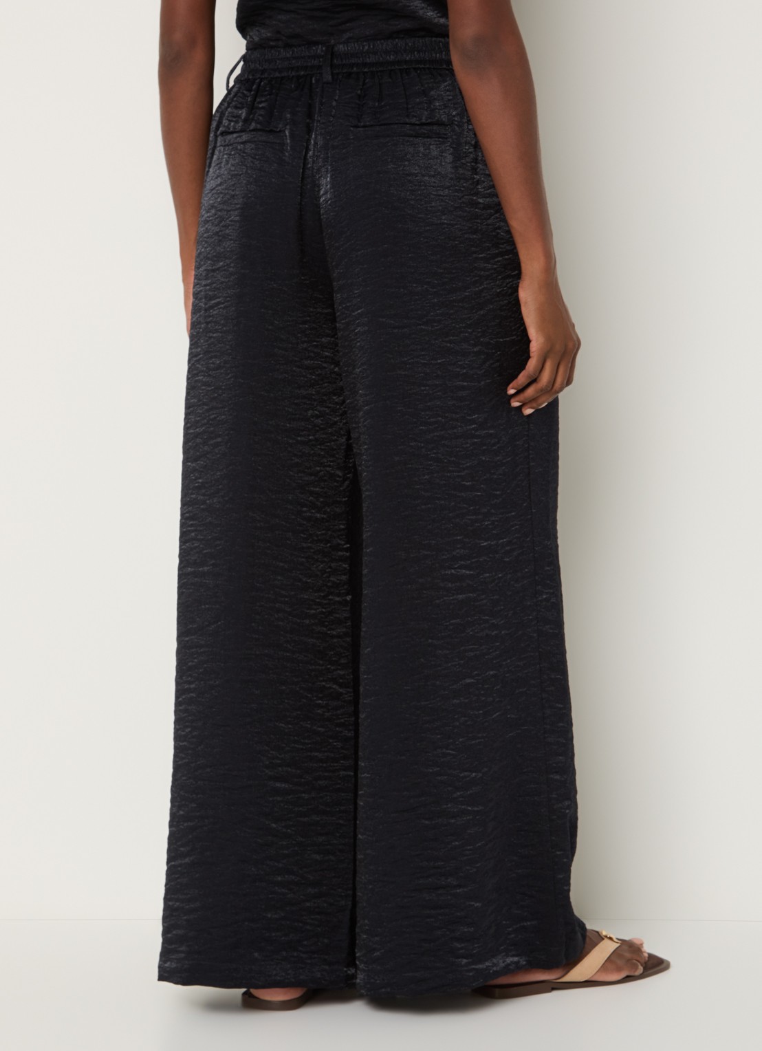 Summum High waist wide fit broek met lurex en structuur - achterkant donkerblauw