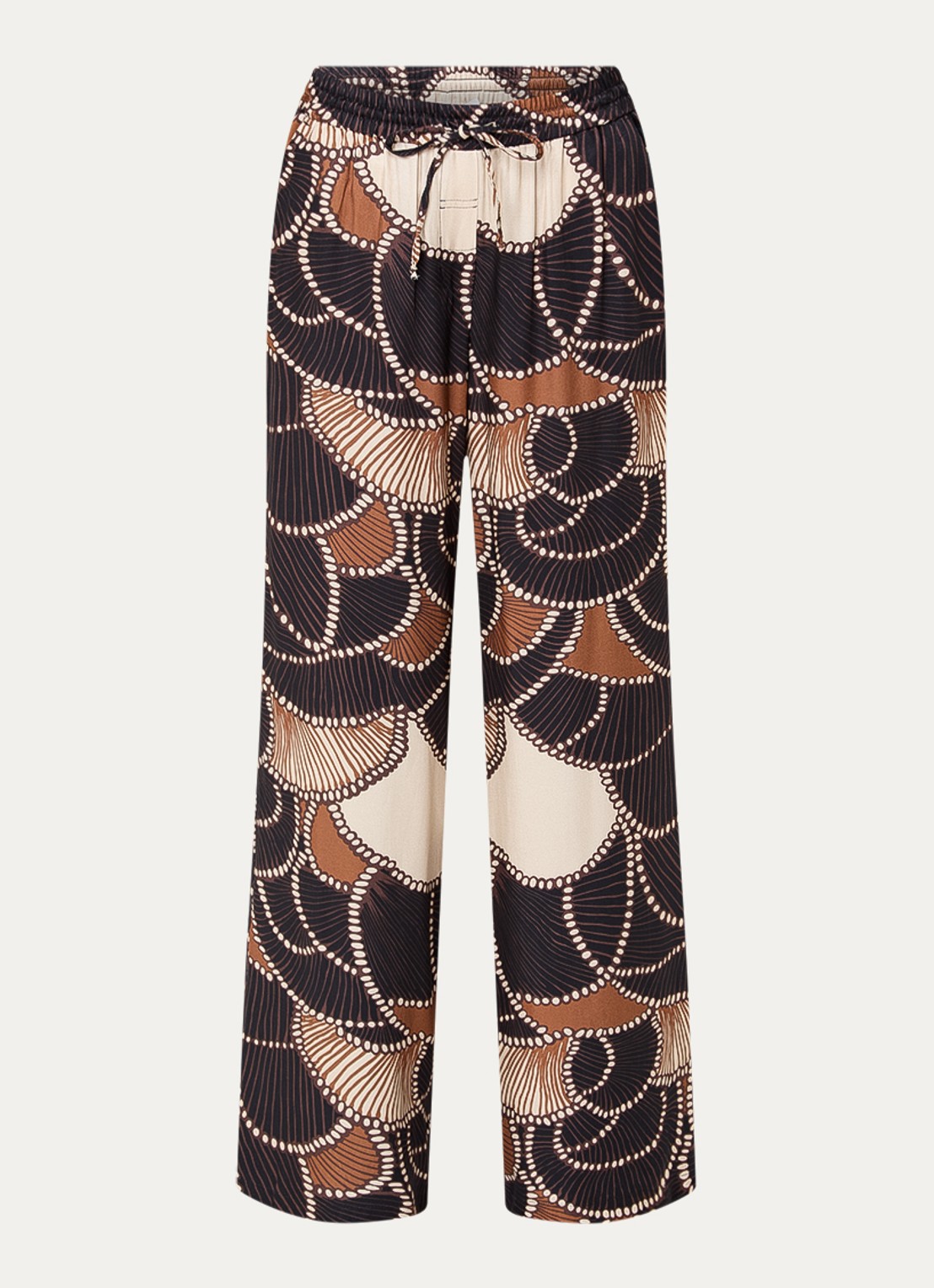 Summum High waist wide fit broek van satijn met steekzakken - voorkant 2 zwart