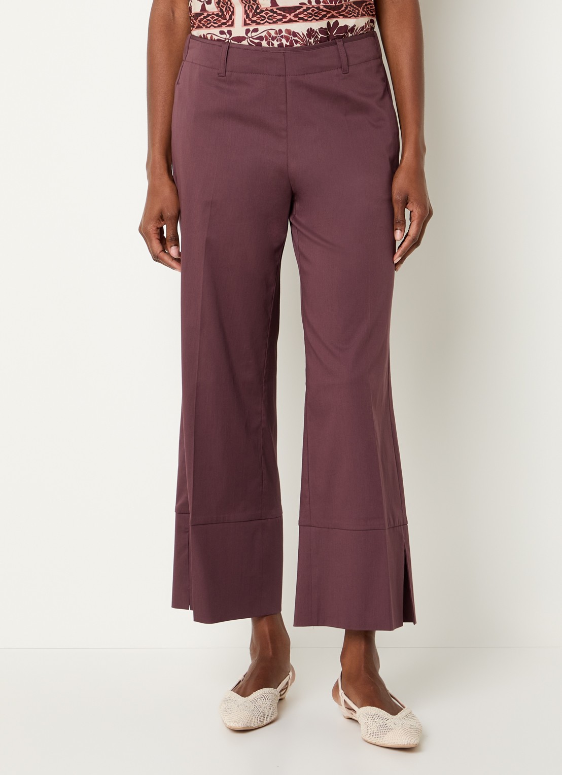 Summum High waist wide fit cropped pantalon met split - detail 4 aubergine