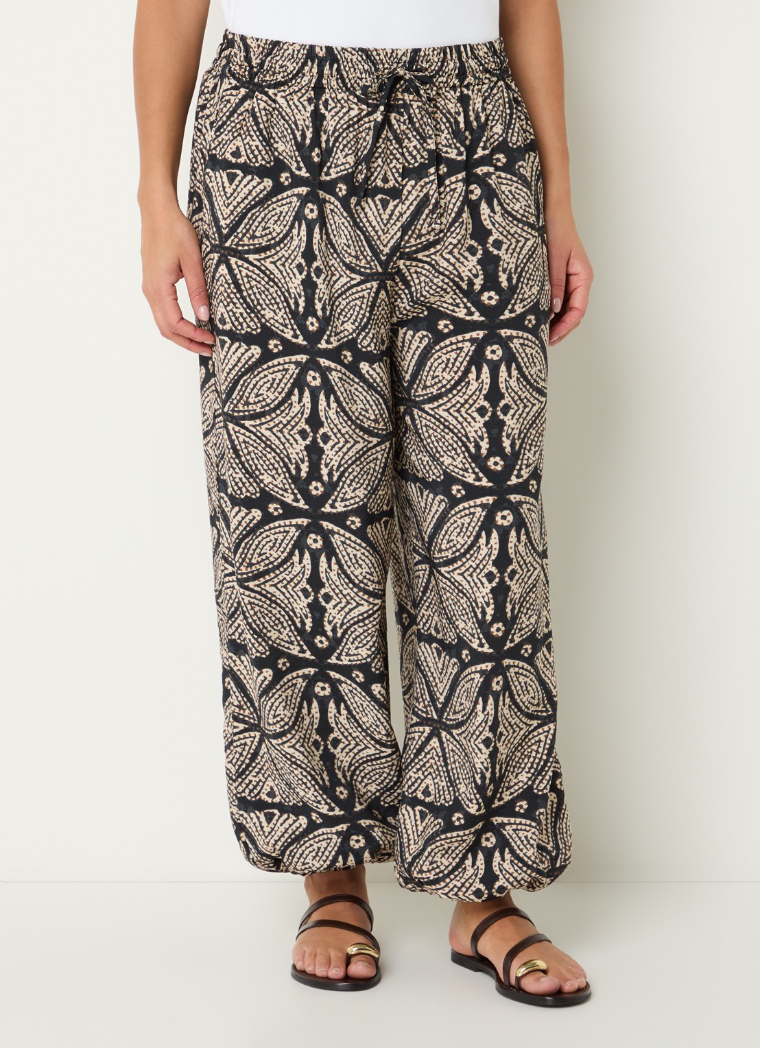 Summum High waist wide fit palazzo broek met print - detail 4 zwart
