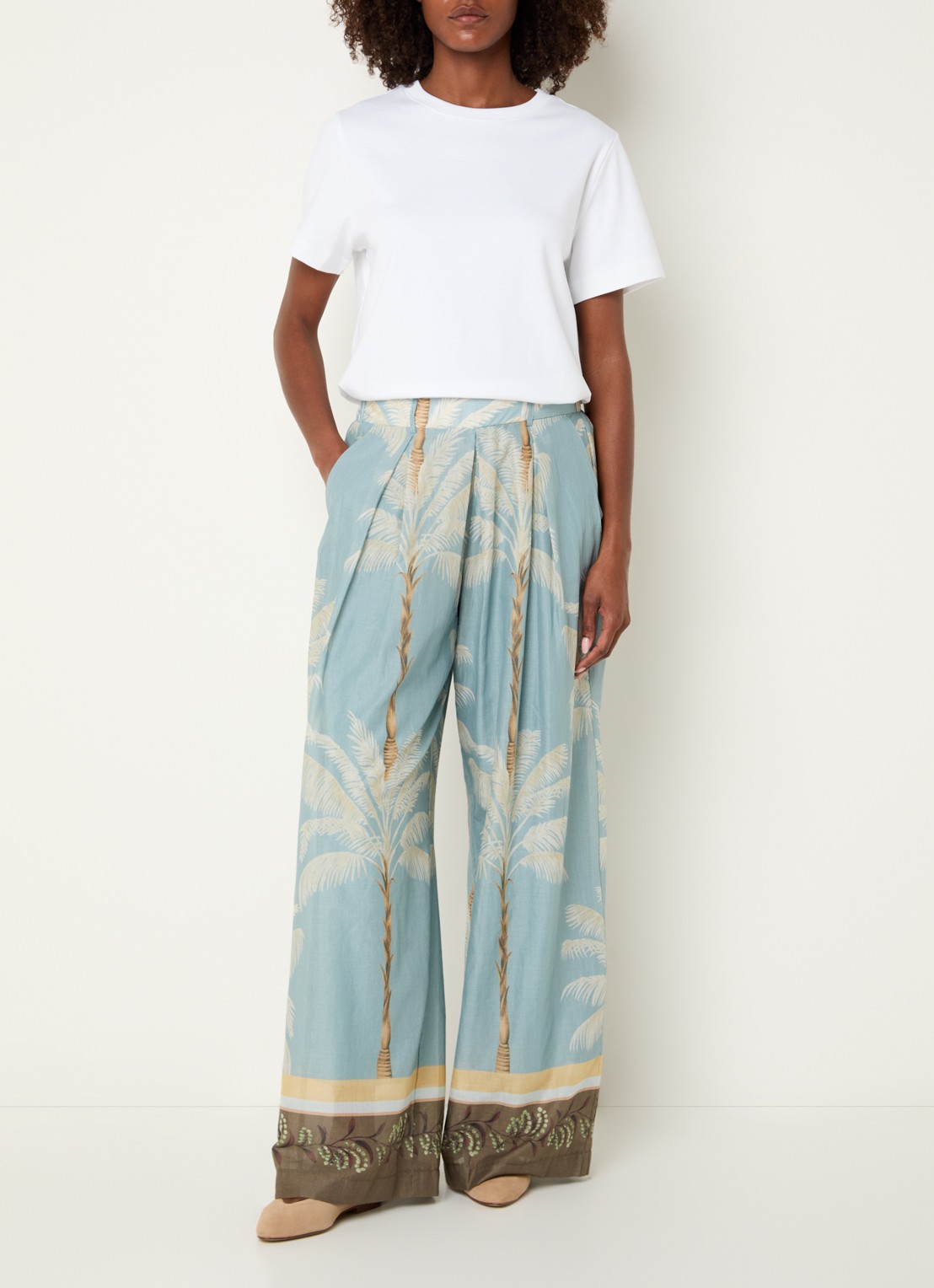 Summum High waist wide fit palazzobroek met print en steekzakken - voorkant 3 blauw