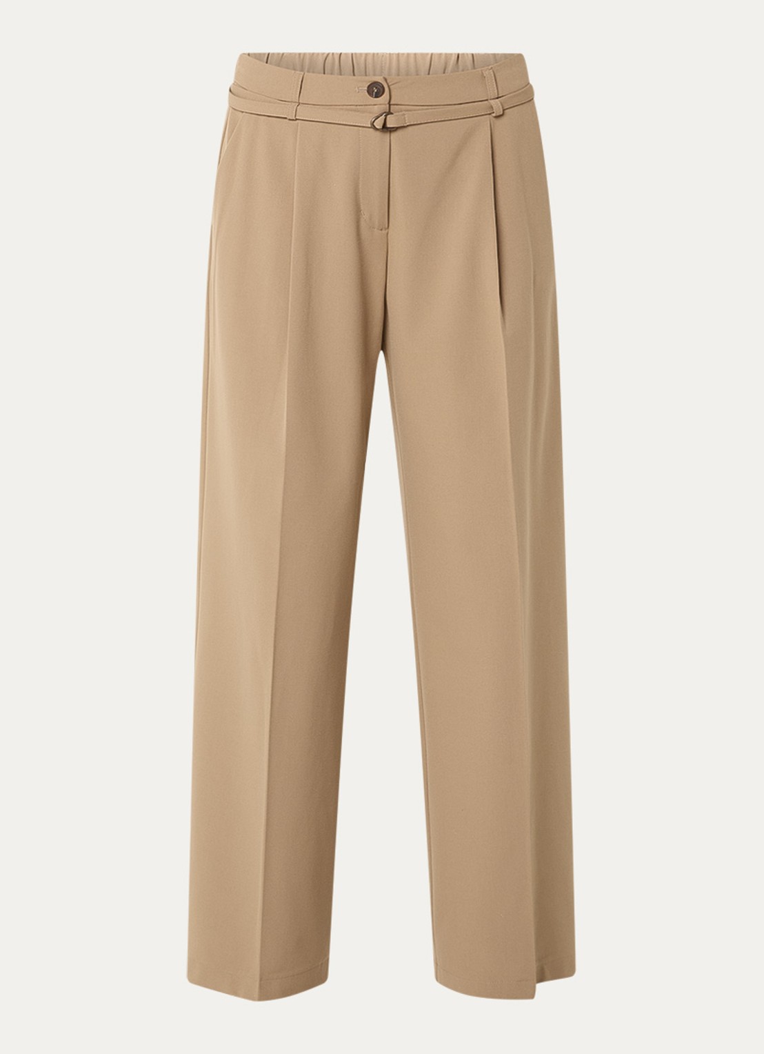 Summum High waist wide fit pantalon met ceintuur - voorkant 3 donkerbeige
