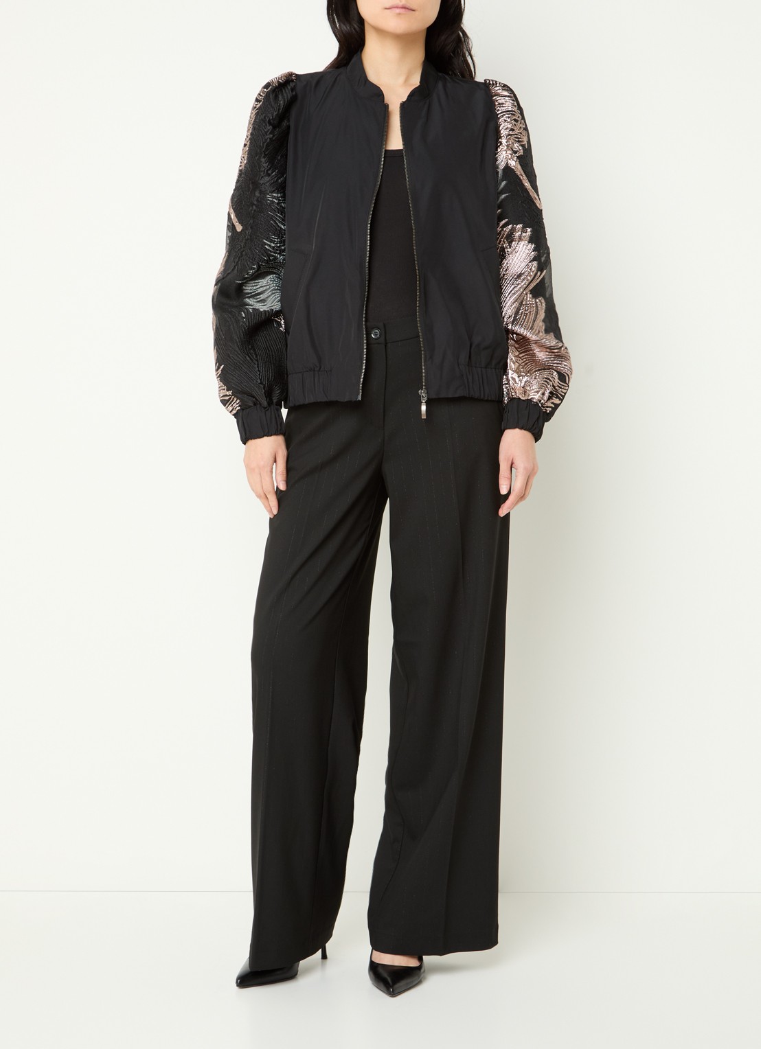 Summum High waist wide fit pantalon met lurex - voorkant 3 zwart