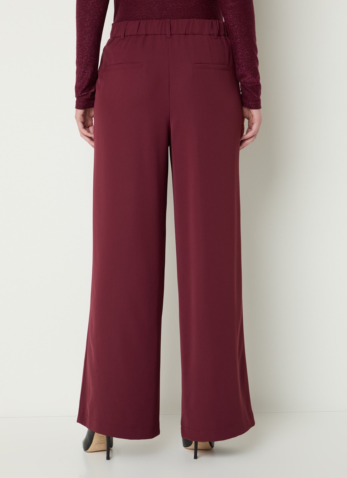 Summum High waist wide fit pantalon met overslag  - achterkant bordeauxrood