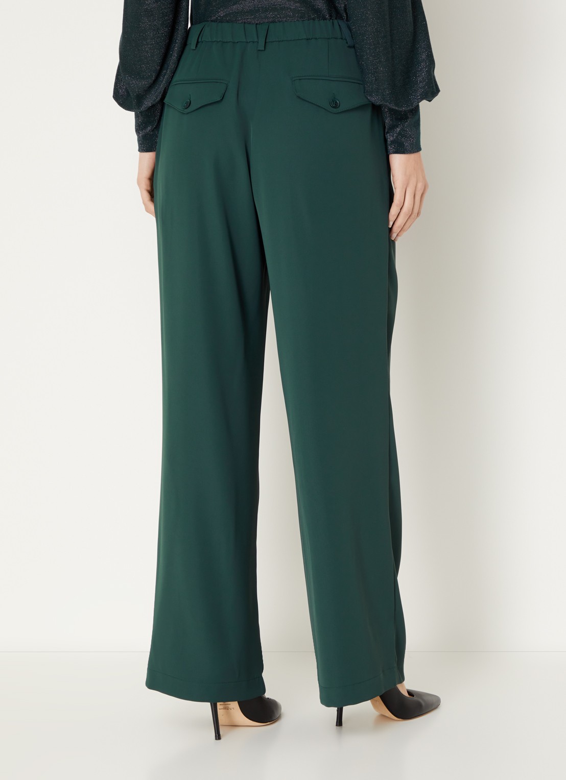 Summum High waist wide fit pantalon met steekzakken - achterkant groen