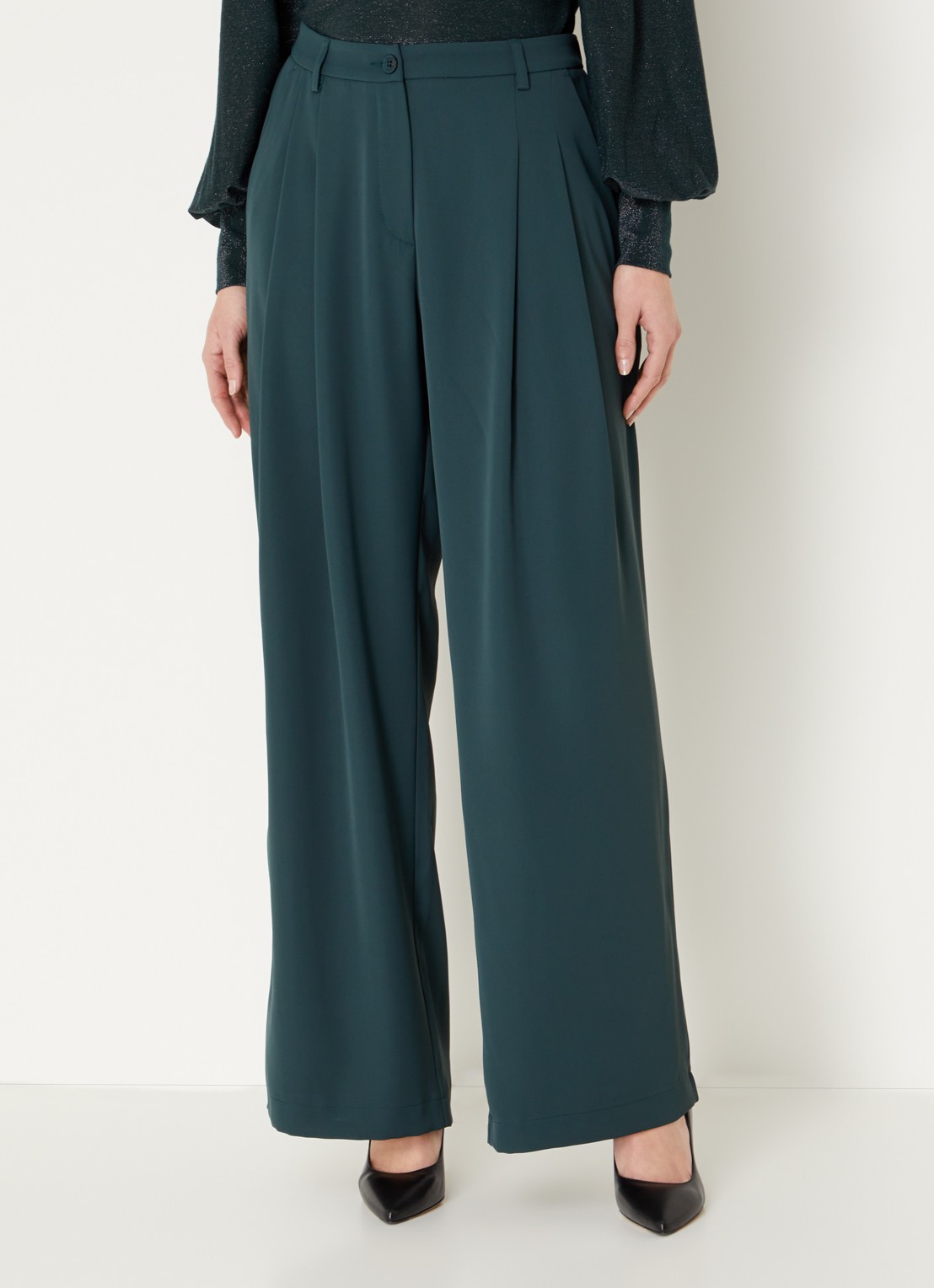 Summum High waist wide fit pantalon met steekzakken - detail 4 groen