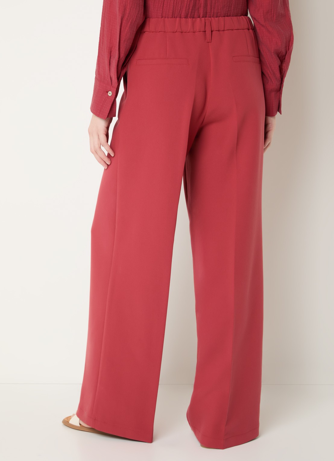 Summum High waist wide fit pantalon met steekzakken - achterkant steenrood