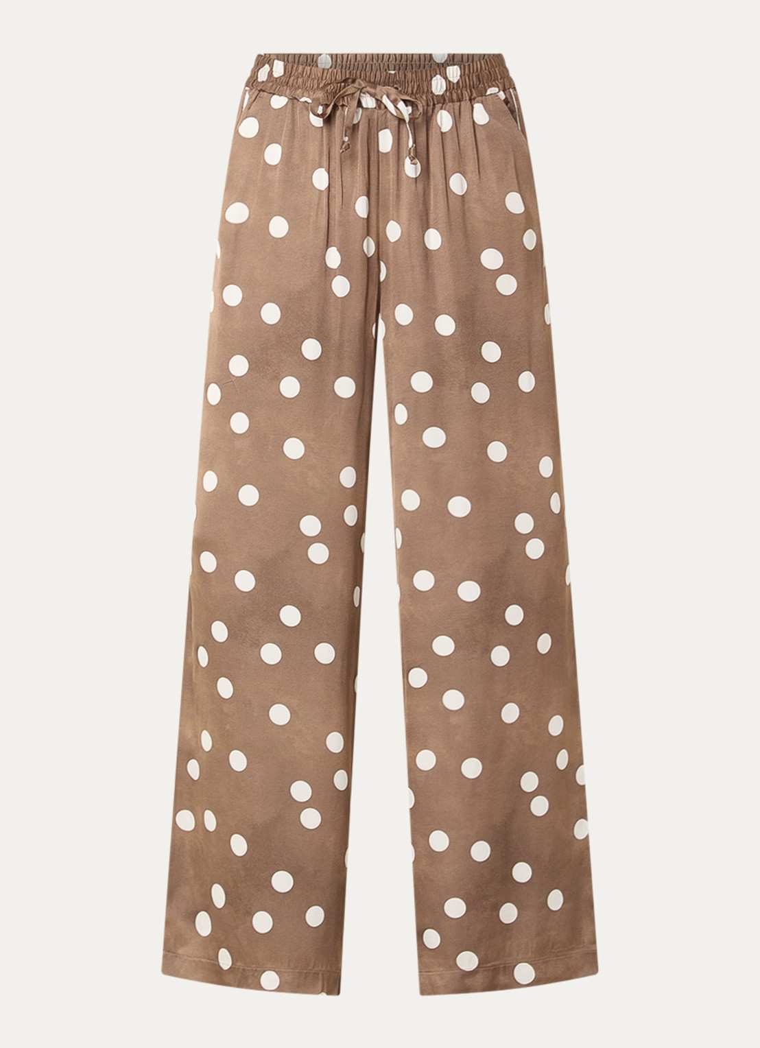 Summum High waist wide fit pantalon met stippenprint - voorkant lichtbruin