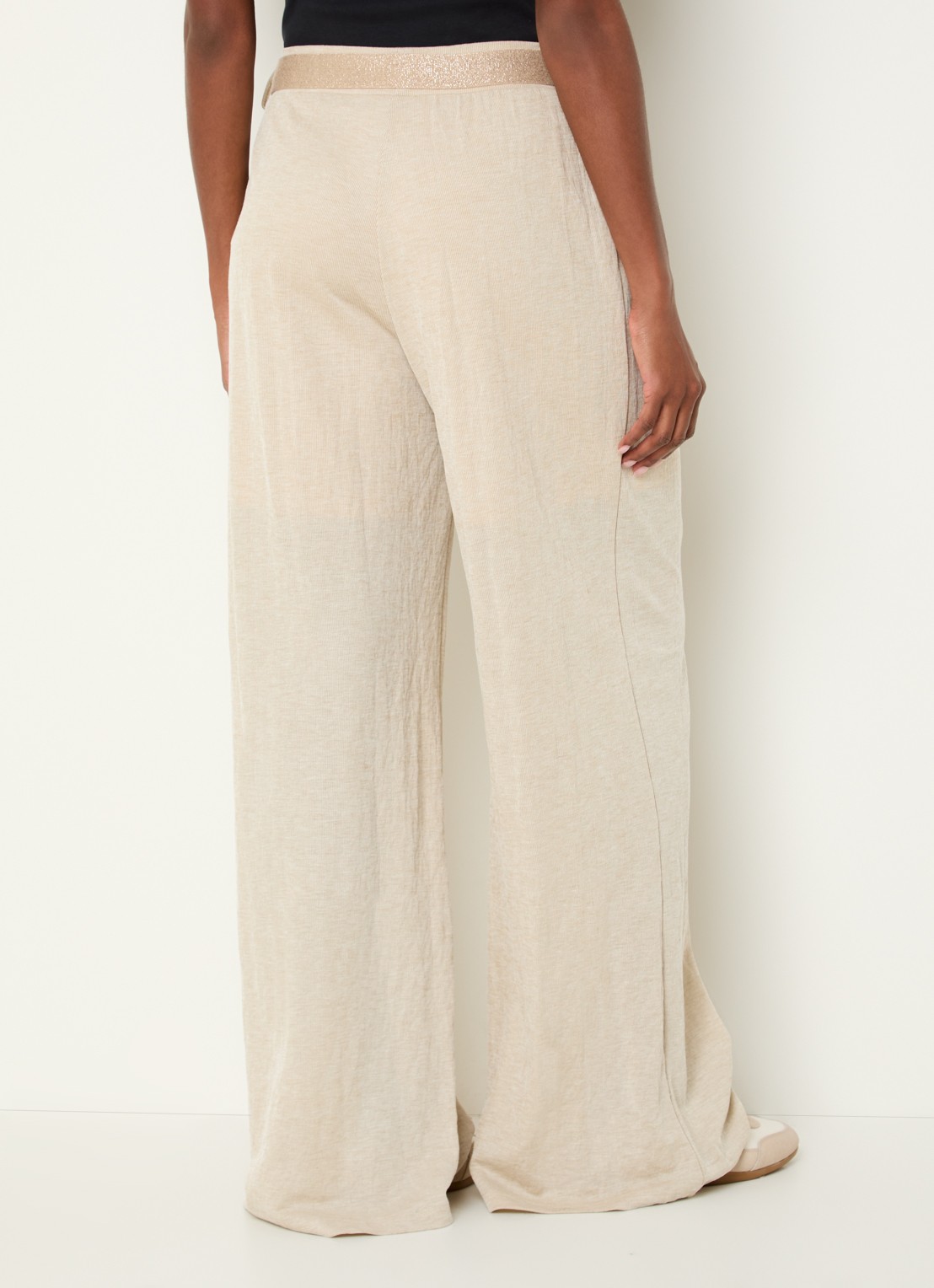 Summum High waist wide fit pantalon met strikceintuur - achterkant beige