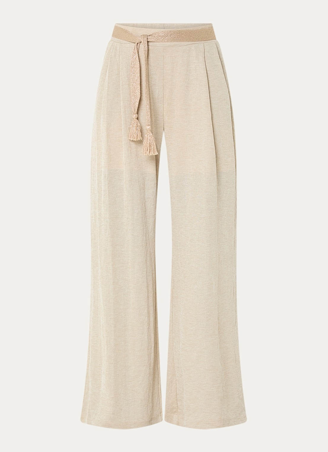 Summum High waist wide fit pantalon met strikceintuur - voorkant 3 beige